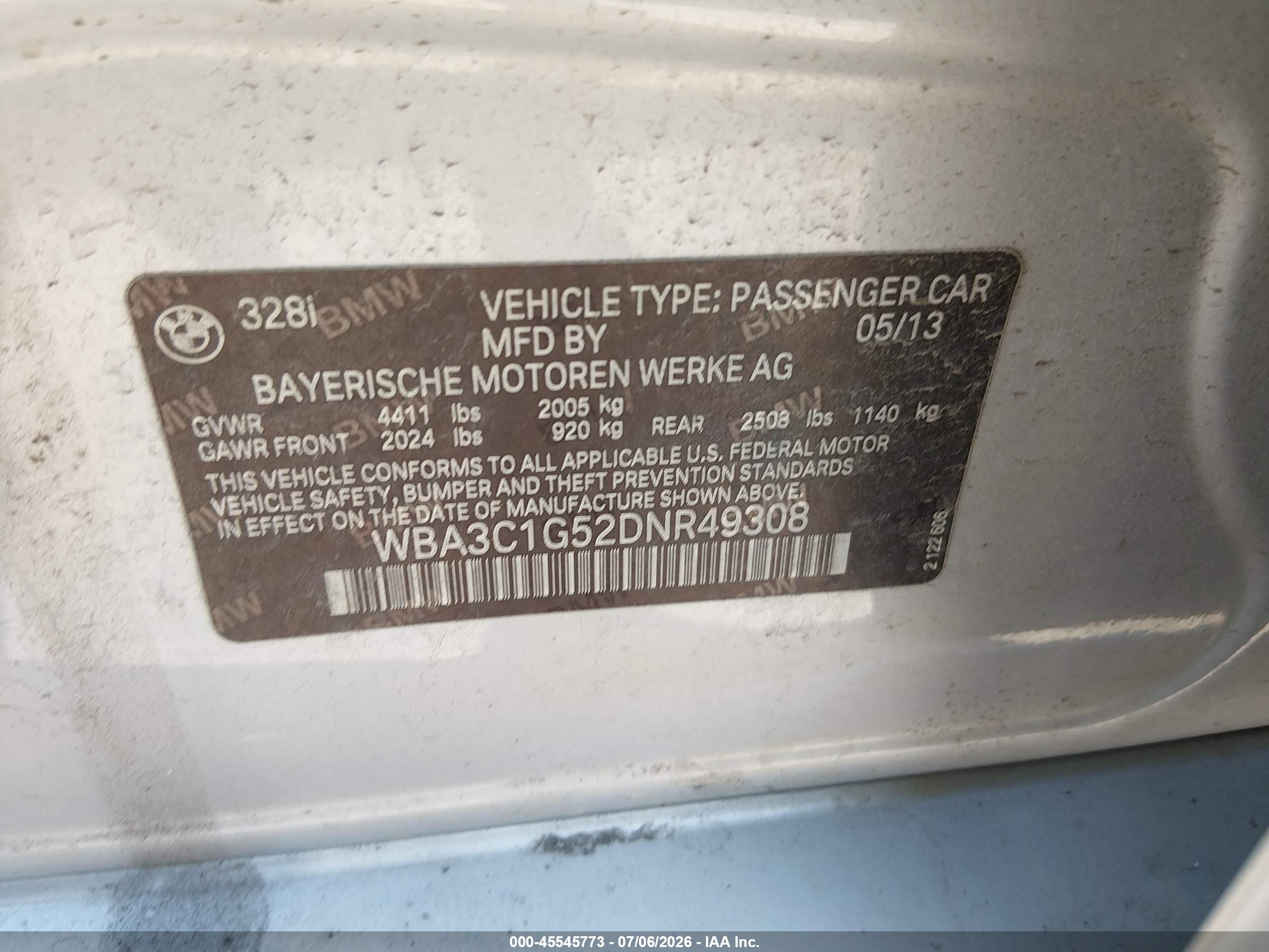 2013 Bmw 328i   Silver vin: WBA3C1G52DNR49308