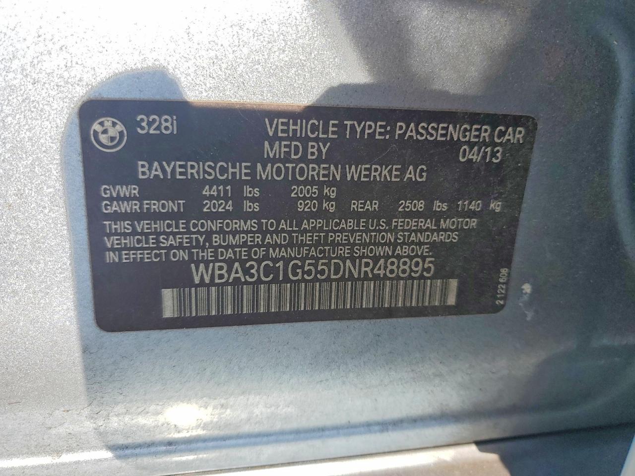 2013 Bmw 328 I Sulev Blue vin: WBA3C1G55DNR48895
