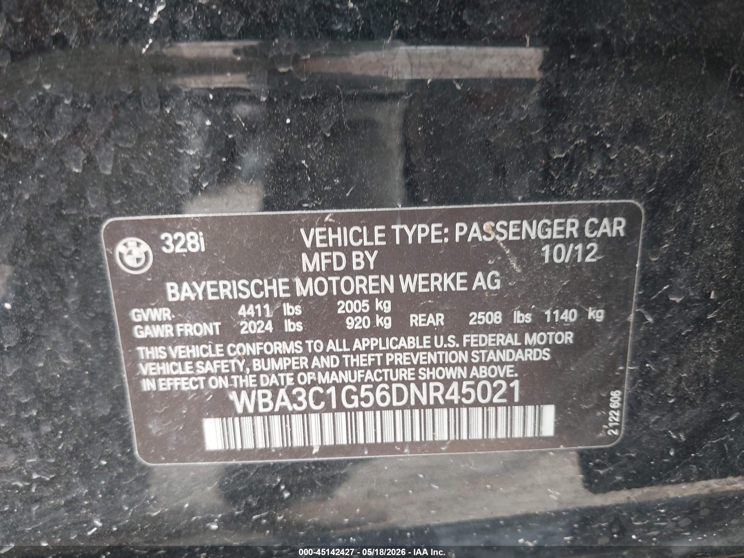 2013 Bmw 328i   Black vin: WBA3C1G56DNR45021