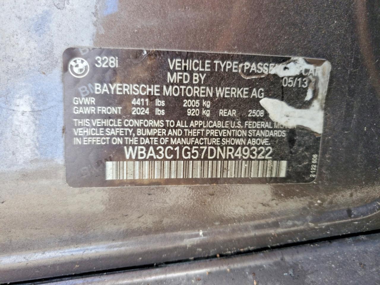 2013 Bmw 328 I Sulev Brown vin: WBA3C1G57DNR49322
