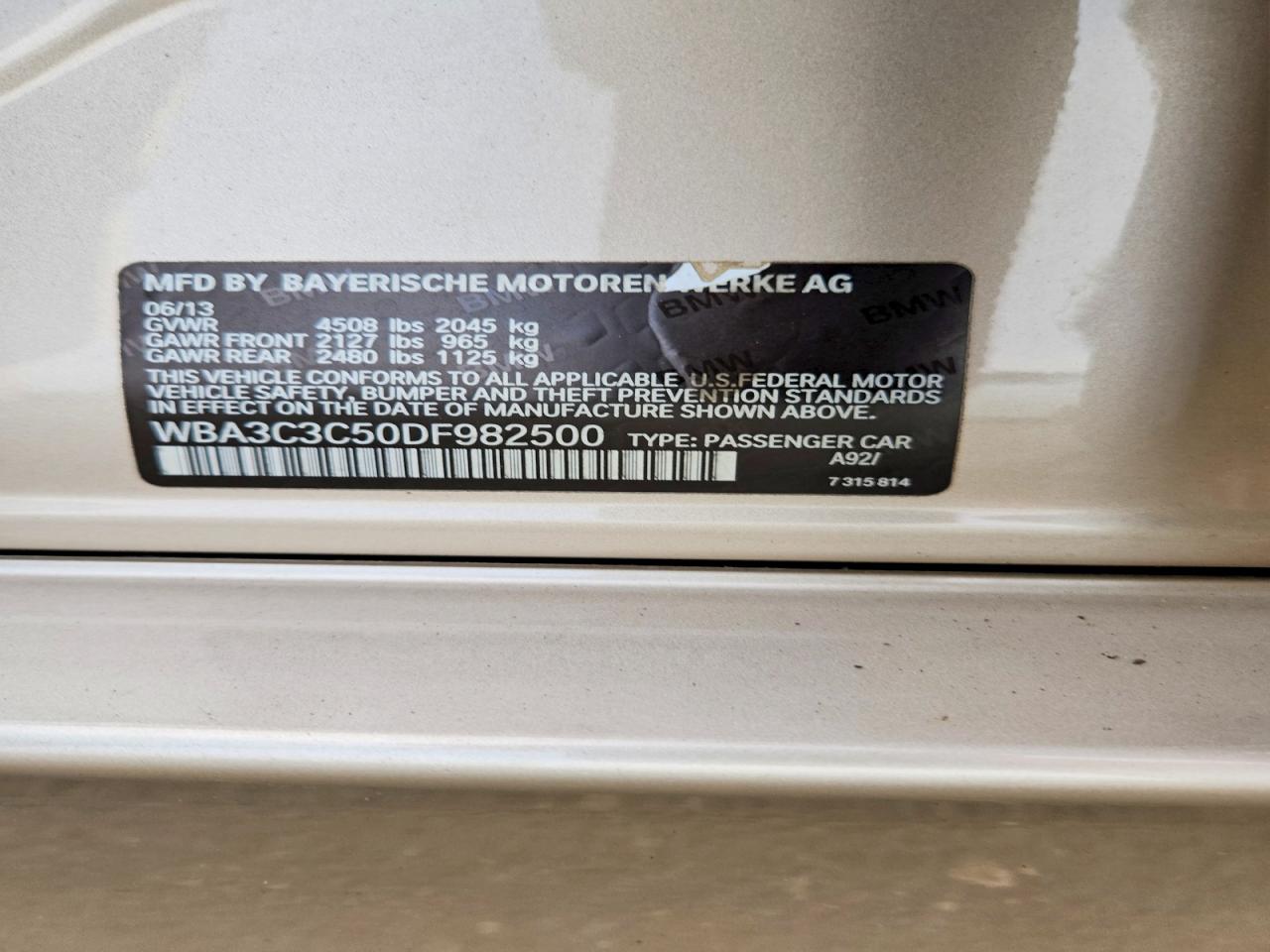 2013 Bmw 320 I Xdrive Tan vin: WBA3C3C50DF982500