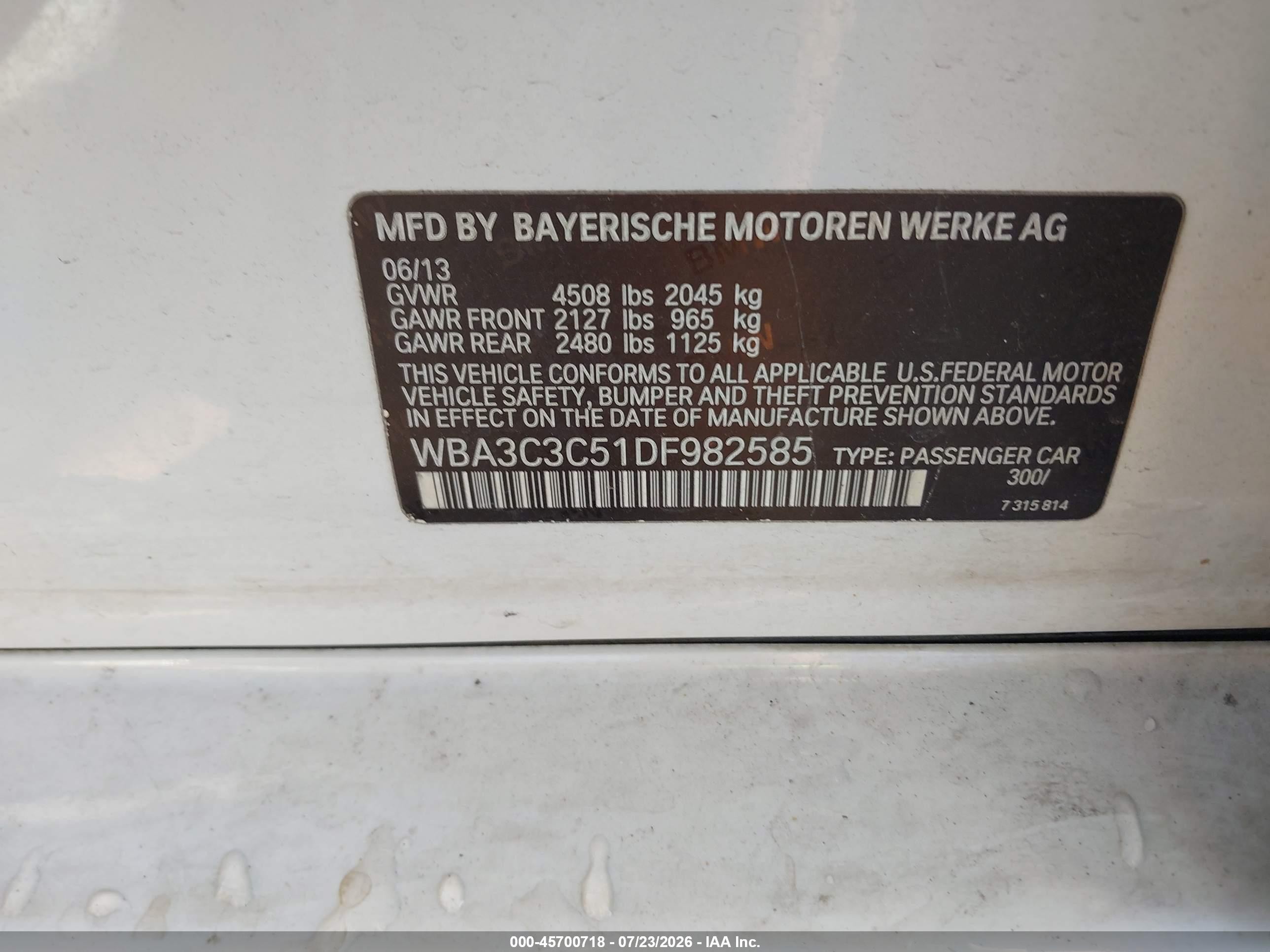 2013 Bmw 320i Xdrive White vin: WBA3C3C51DF982585