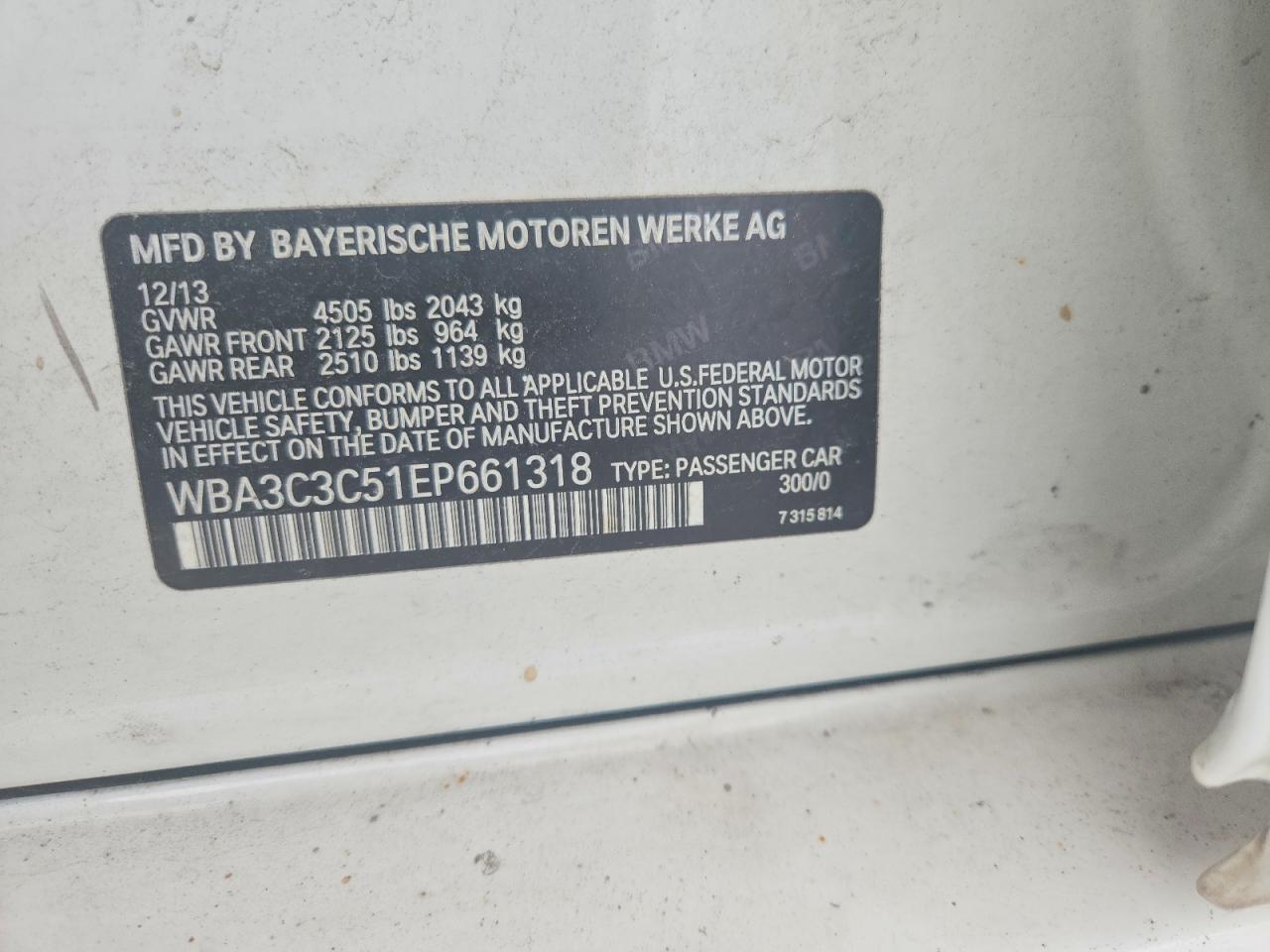 2014 Bmw 320 I Xdrive Белый vin: WBA3C3C51EP661318