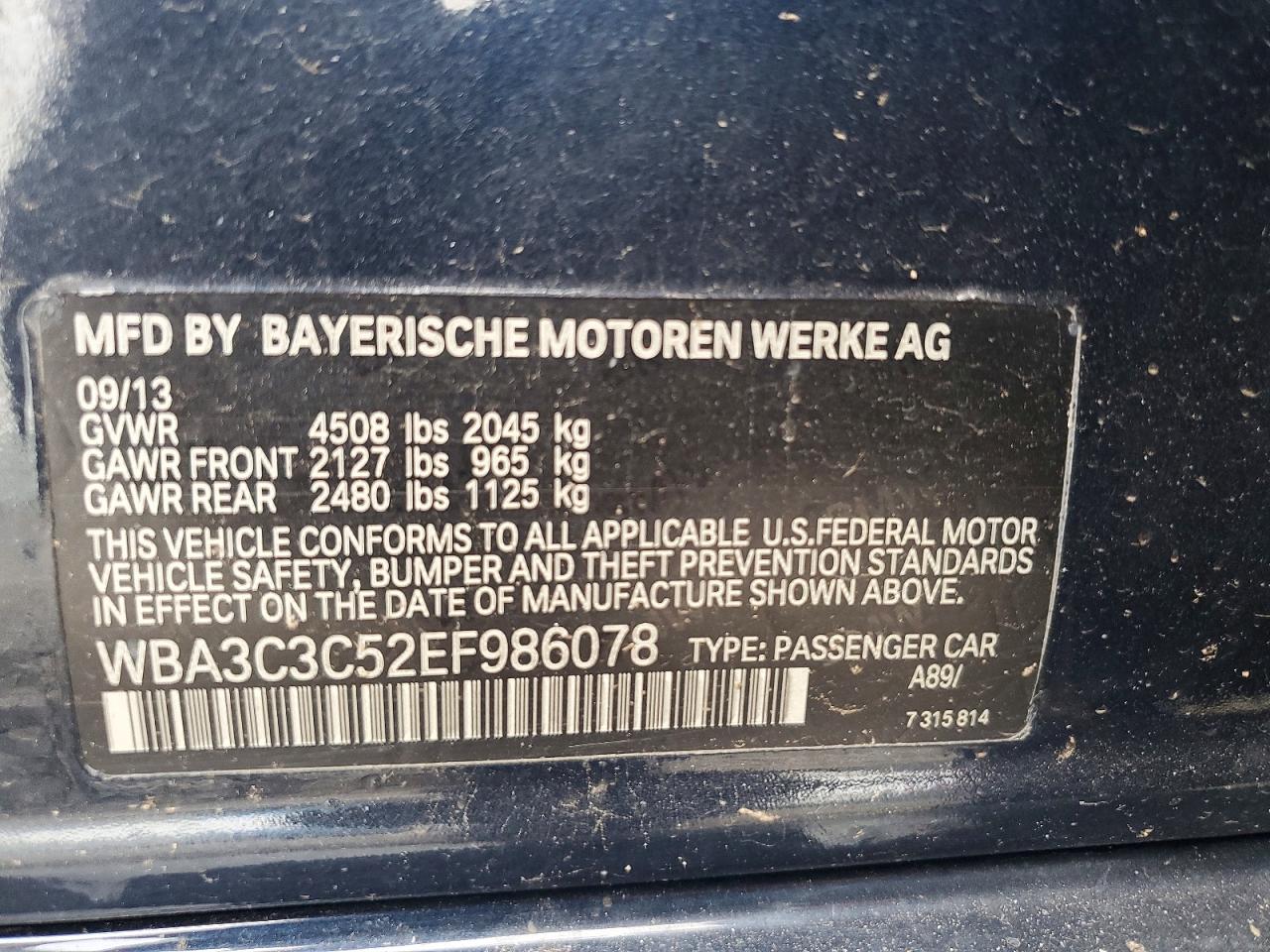 2014 Bmw 320 I Xdrive Blue vin: WBA3C3C52EF986078
