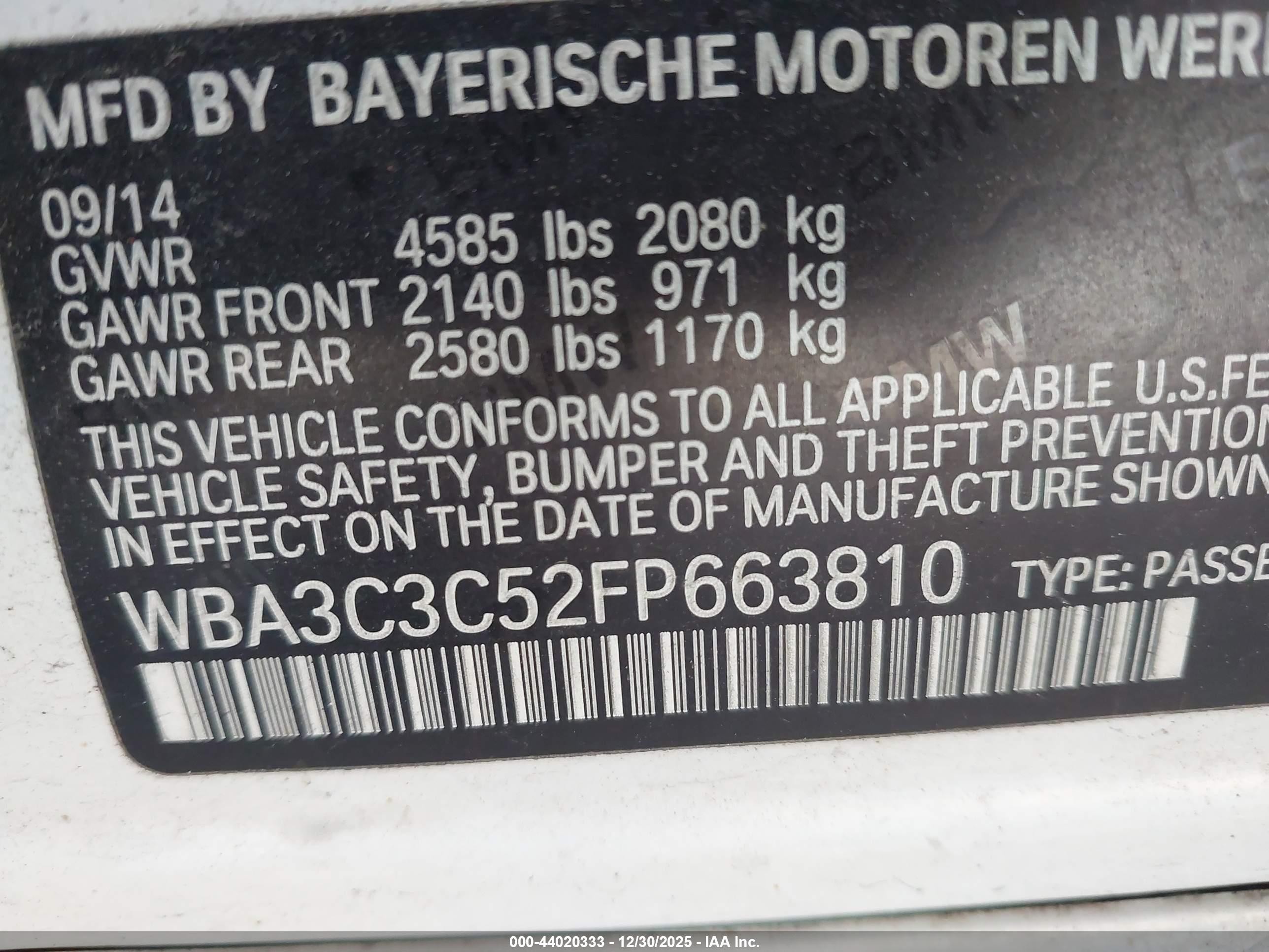 2015 Bmw 320i Xdrive White vin: WBA3C3C52FP663810
