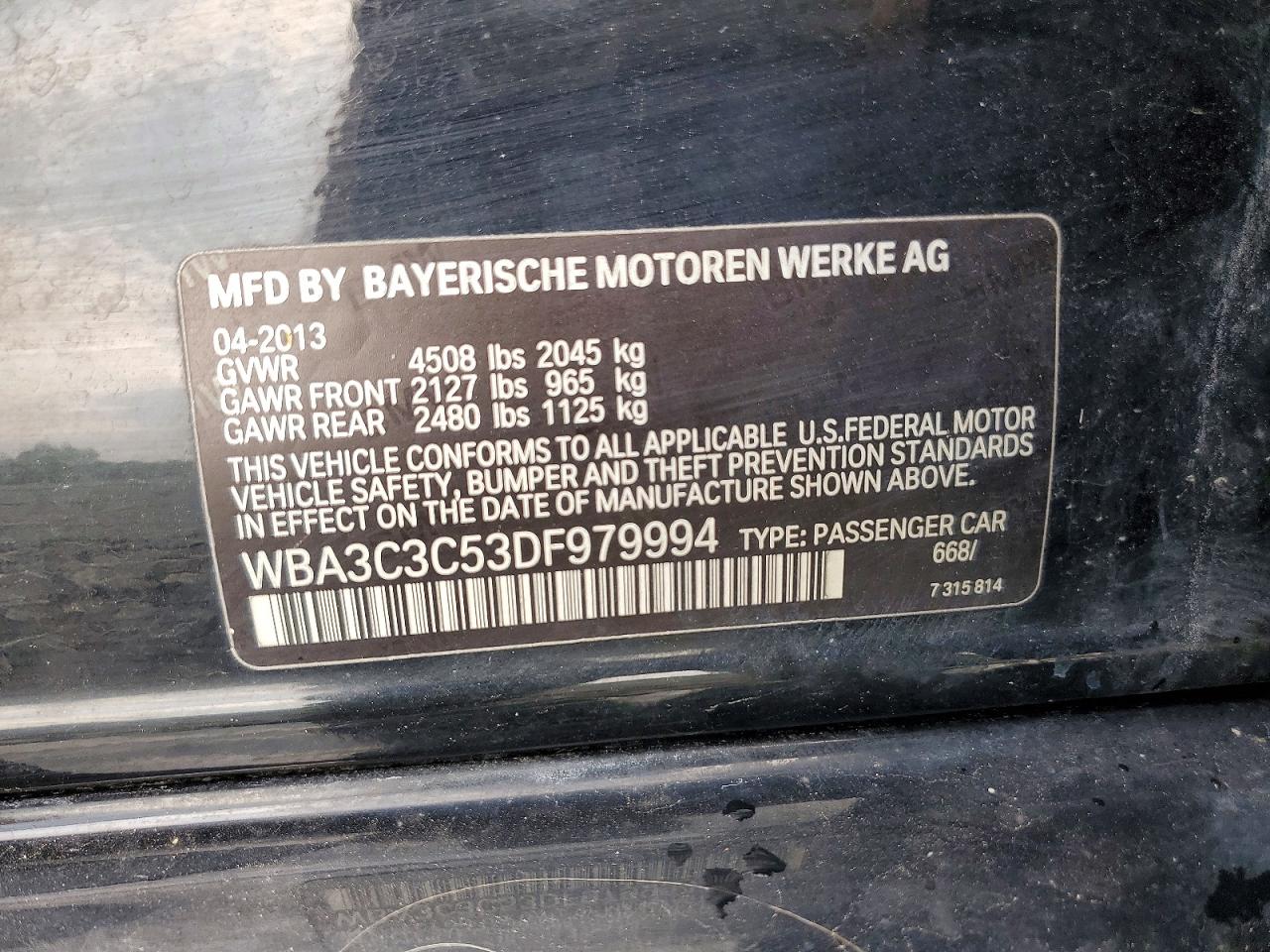 2013 Bmw 320 I Xdrive Black vin: WBA3C3C53DF979994