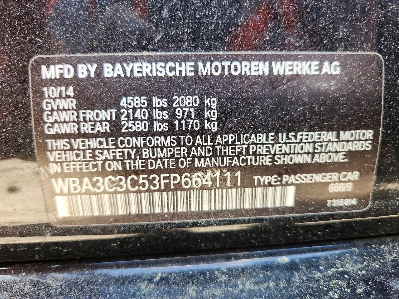 2015 Bmw 320 I Xdrive Black vin: WBA3C3C53FP664111