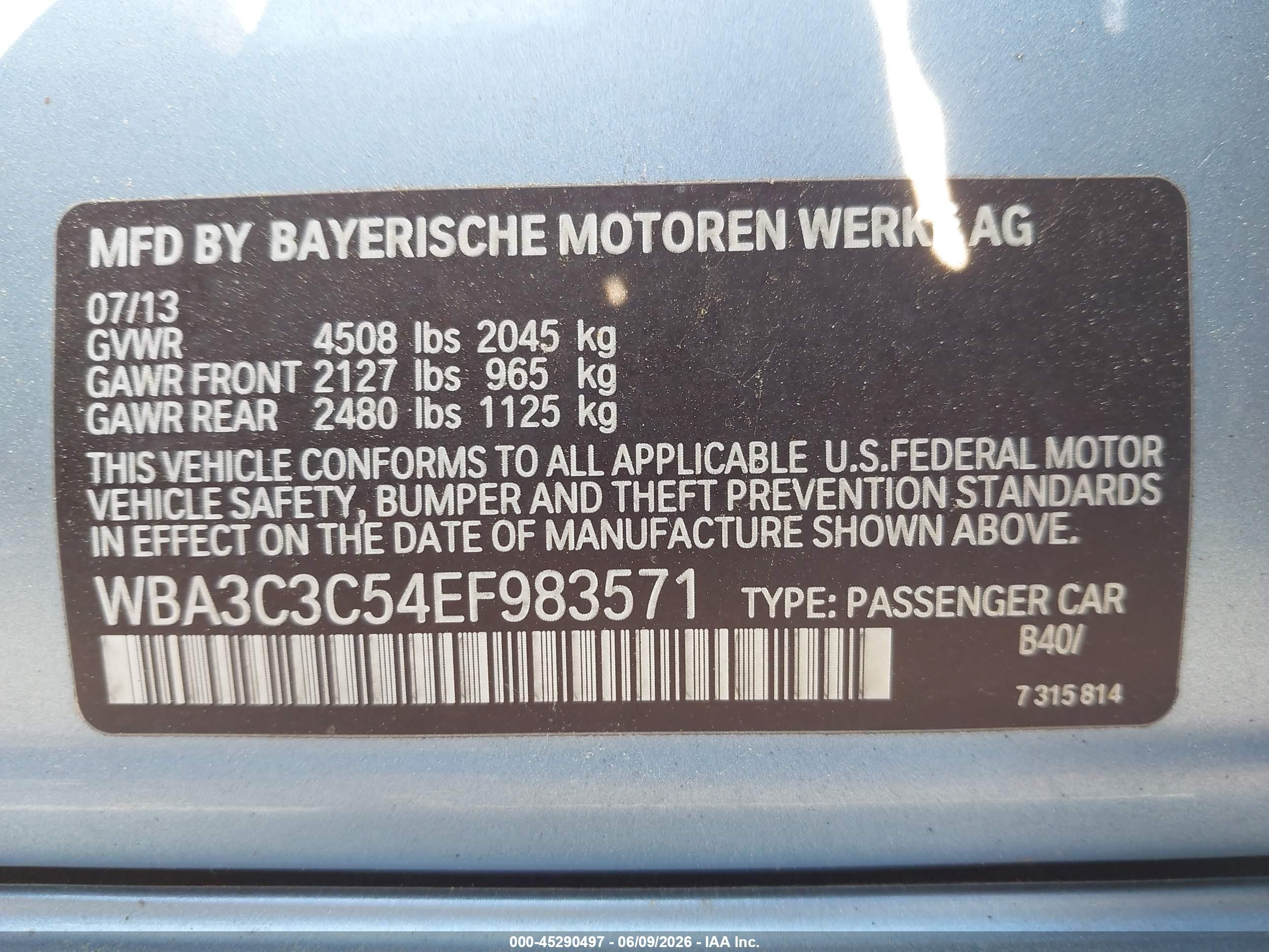 2014 Bmw 320i Xdrive Light Blue vin: WBA3C3C54EF983571