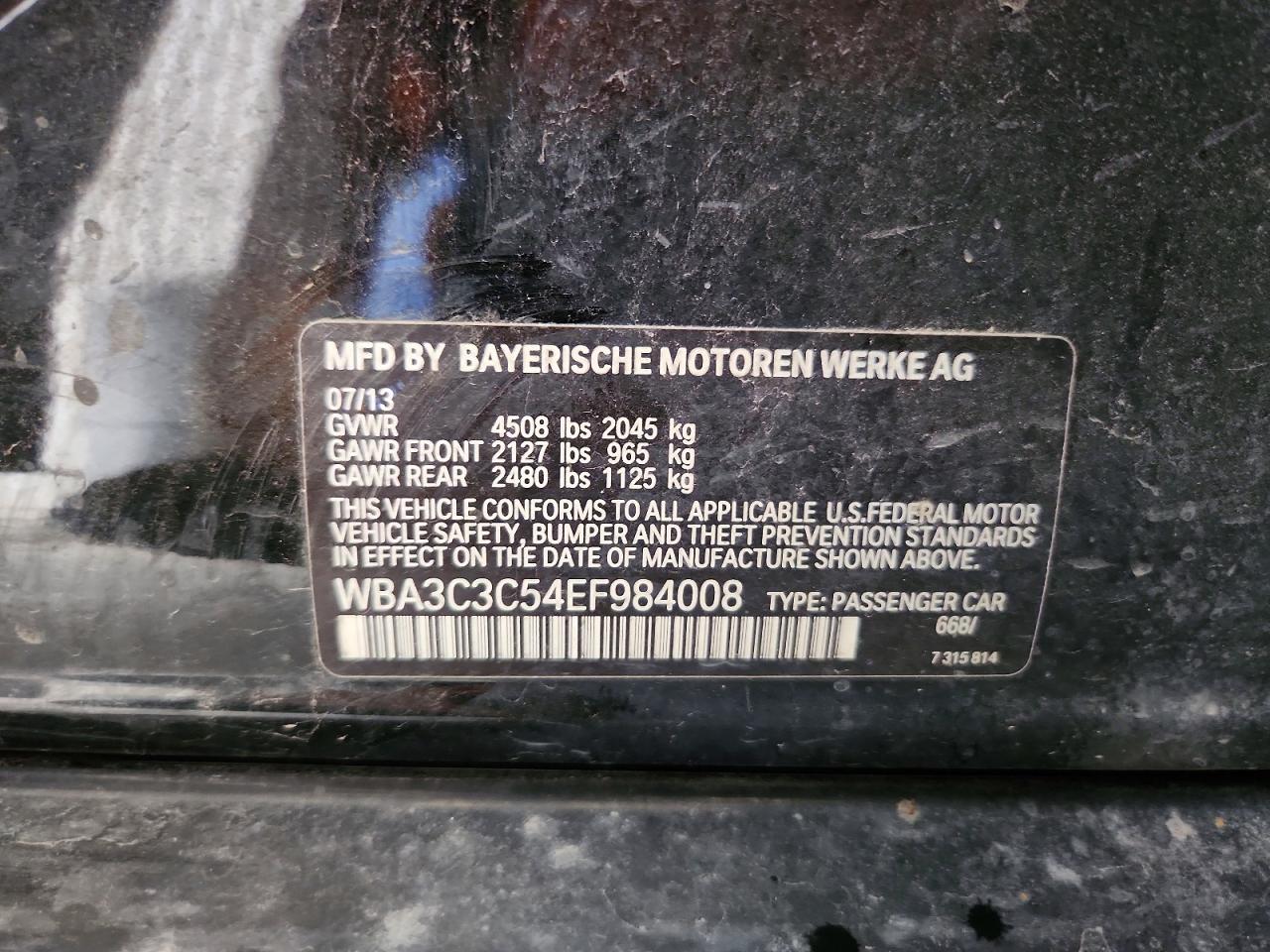 2014 Bmw 320 I Xdrive Черный vin: WBA3C3C54EF984008