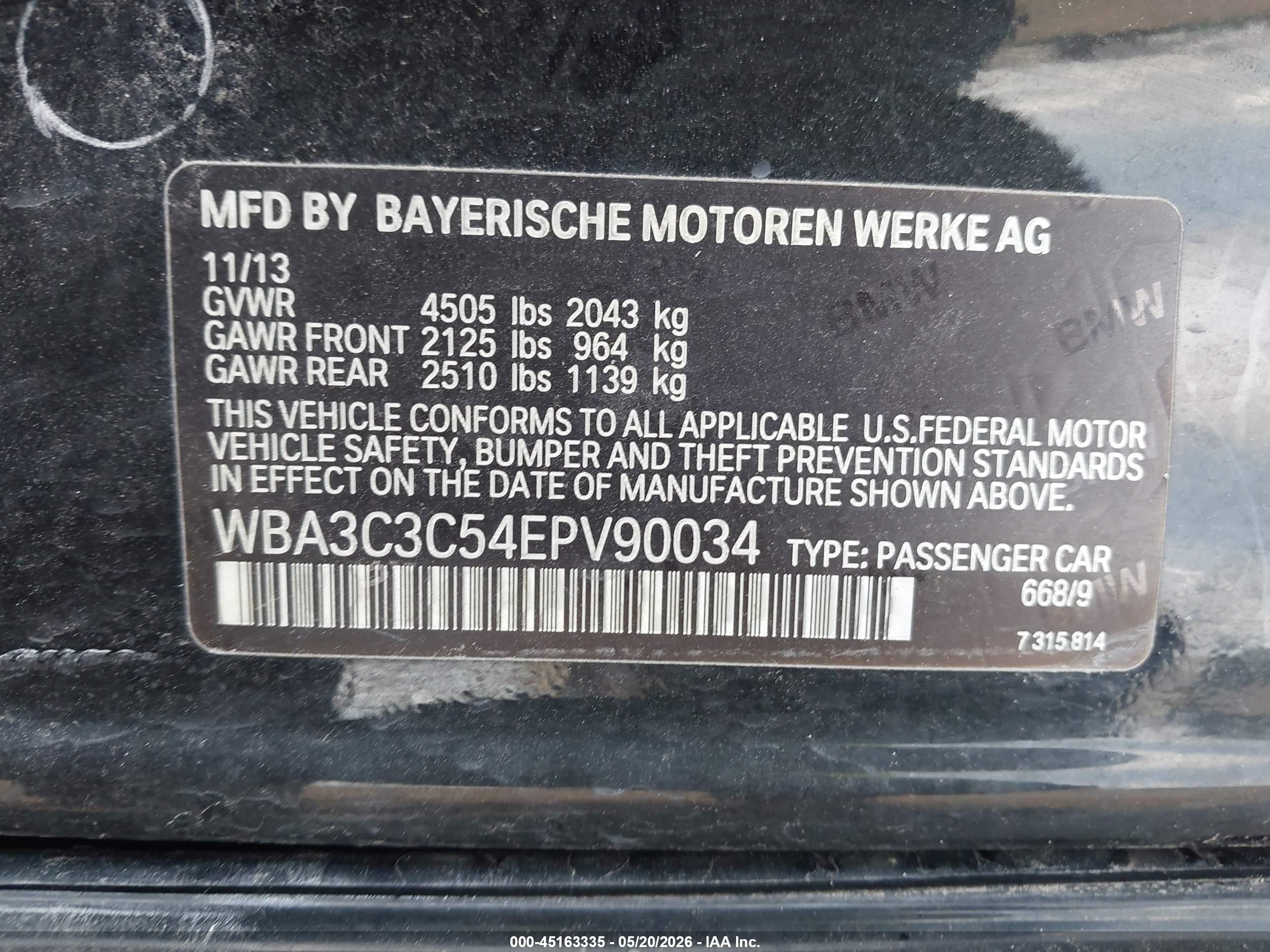 2014 Bmw 320i Xdrive Black vin: WBA3C3C54EPV90034