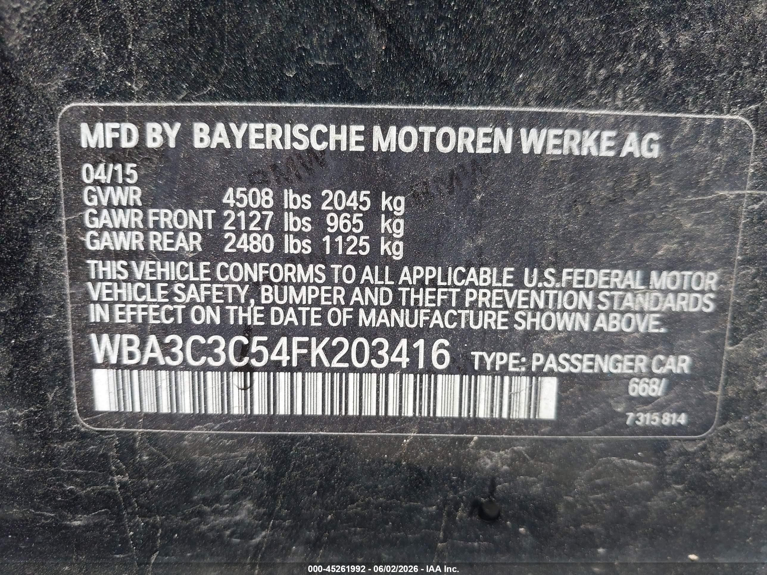 2015 Bmw 320i Xdrive Black vin: WBA3C3C54FK203416