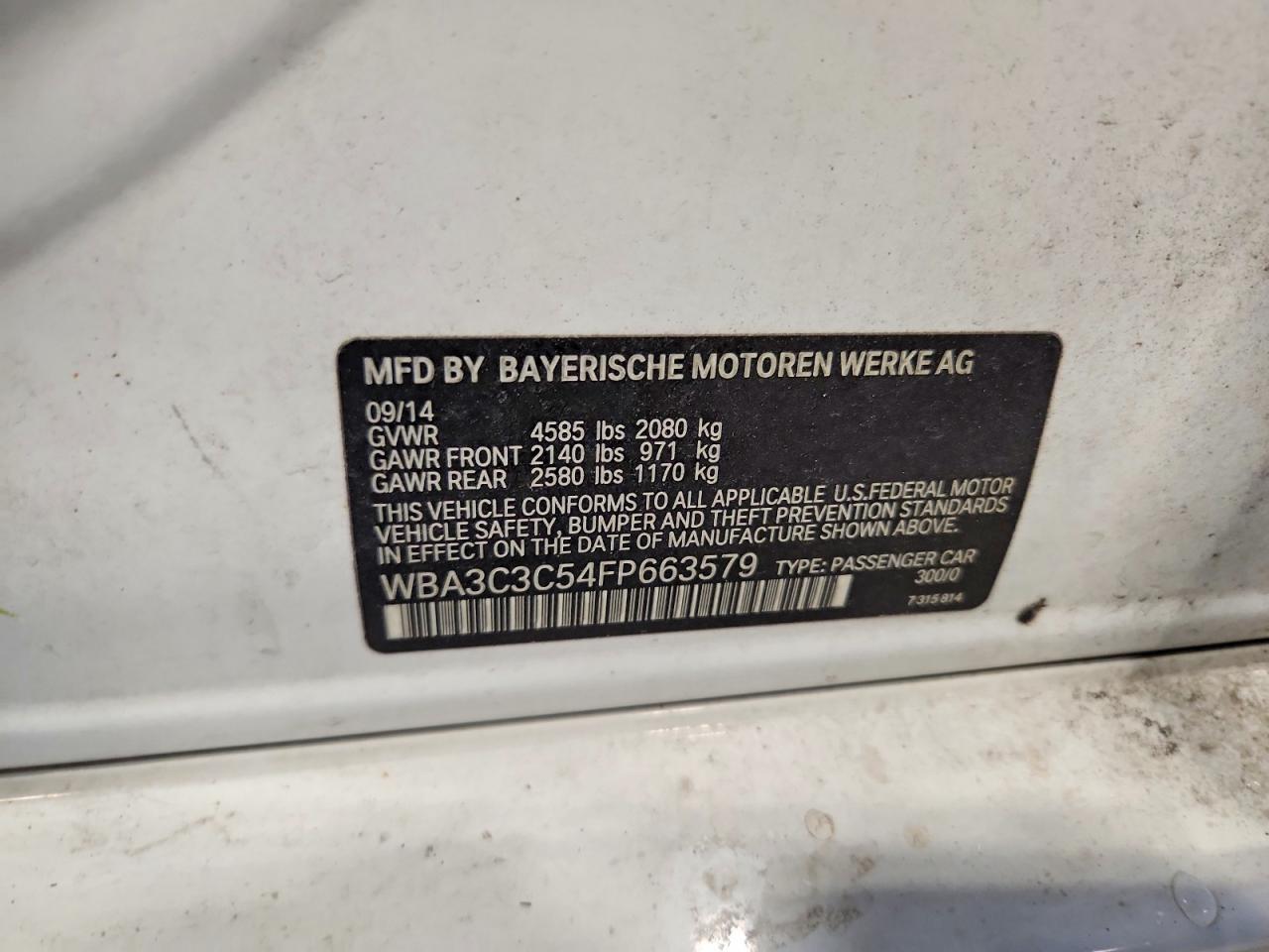 2015 Bmw 320 I Xdrive Белый vin: WBA3C3C54FP663579