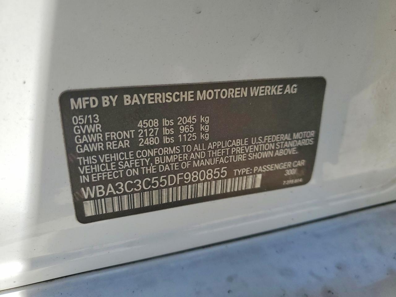 2013 Bmw 320 I Xdrive White vin: WBA3C3C55DF980855