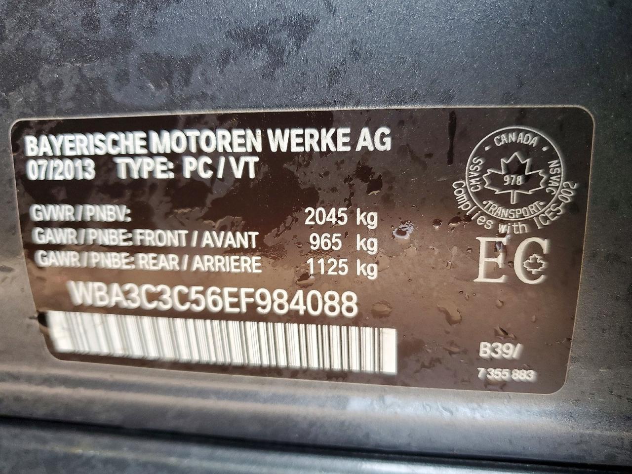 2014 Bmw 320 I Xdrive Серый vin: WBA3C3C56EF984088