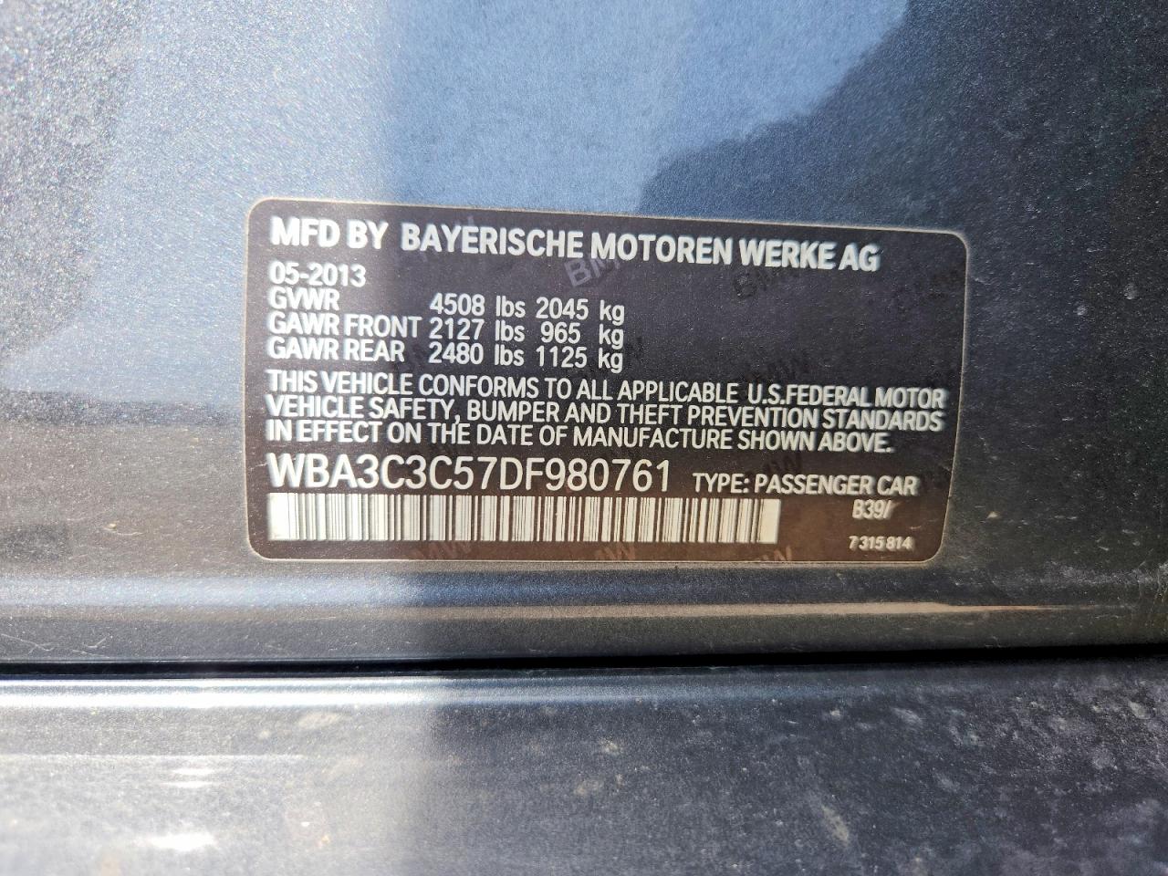 2013 Bmw 320 I Xdrive Gray vin: WBA3C3C57DF980761
