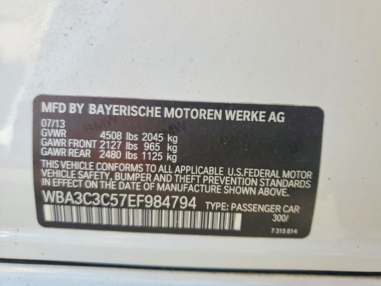 2014 Bmw 320 I Xdrive White vin: WBA3C3C57EF984794