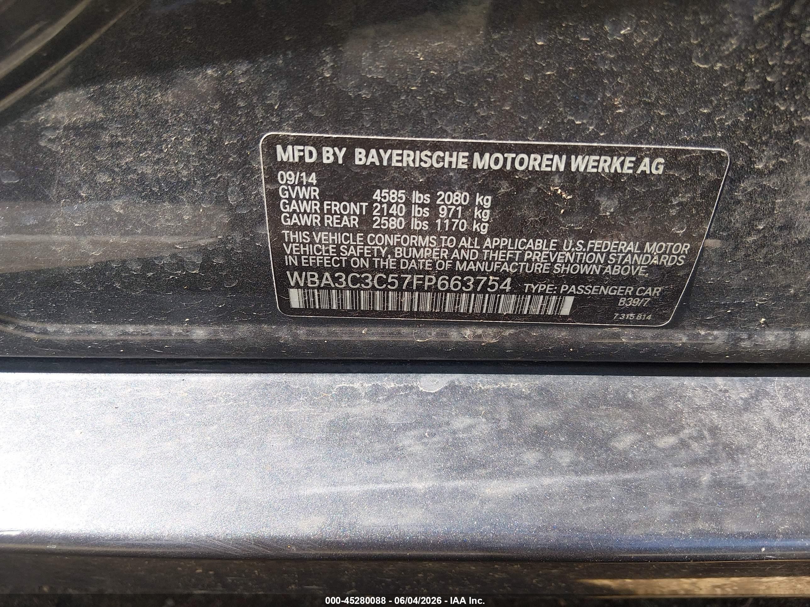 2015 Bmw 320i Xdrive Gray vin: WBA3C3C57FP663754