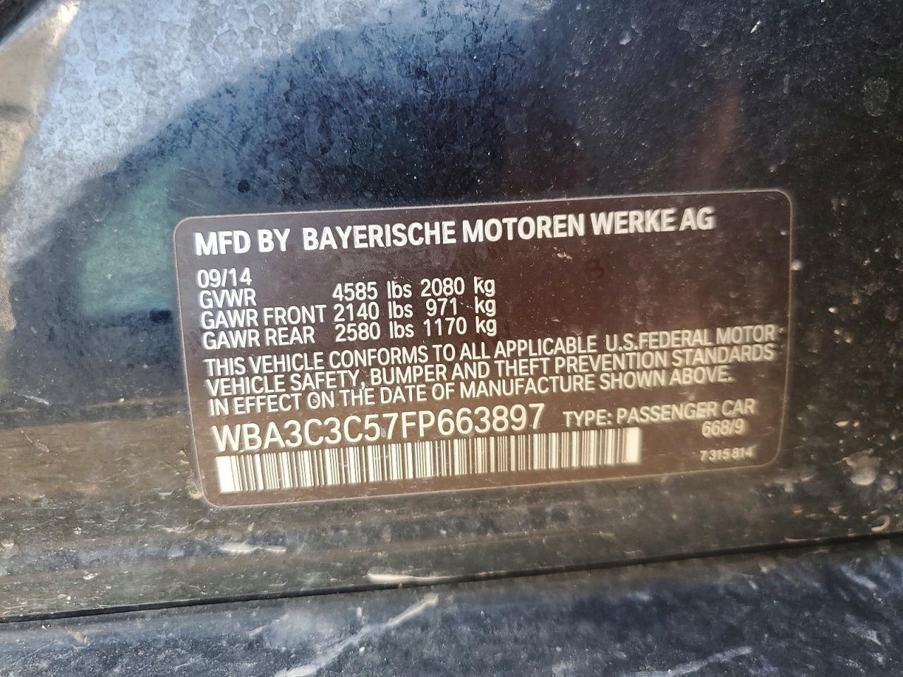 2015 Bmw 320 I Xdrive Black vin: WBA3C3C57FP663897