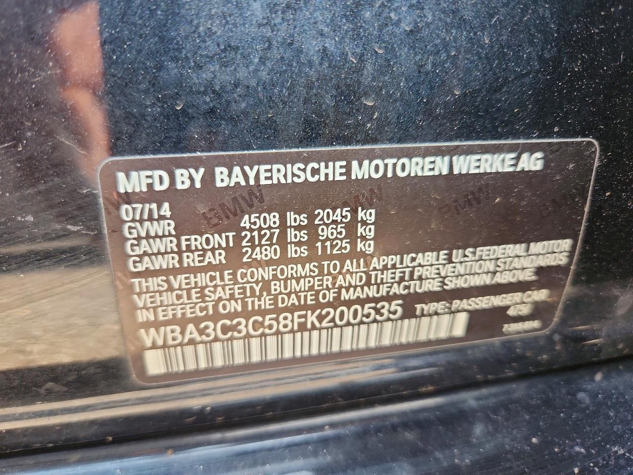 2015 Bmw 320 I Xdrive Black vin: WBA3C3C58FK200535