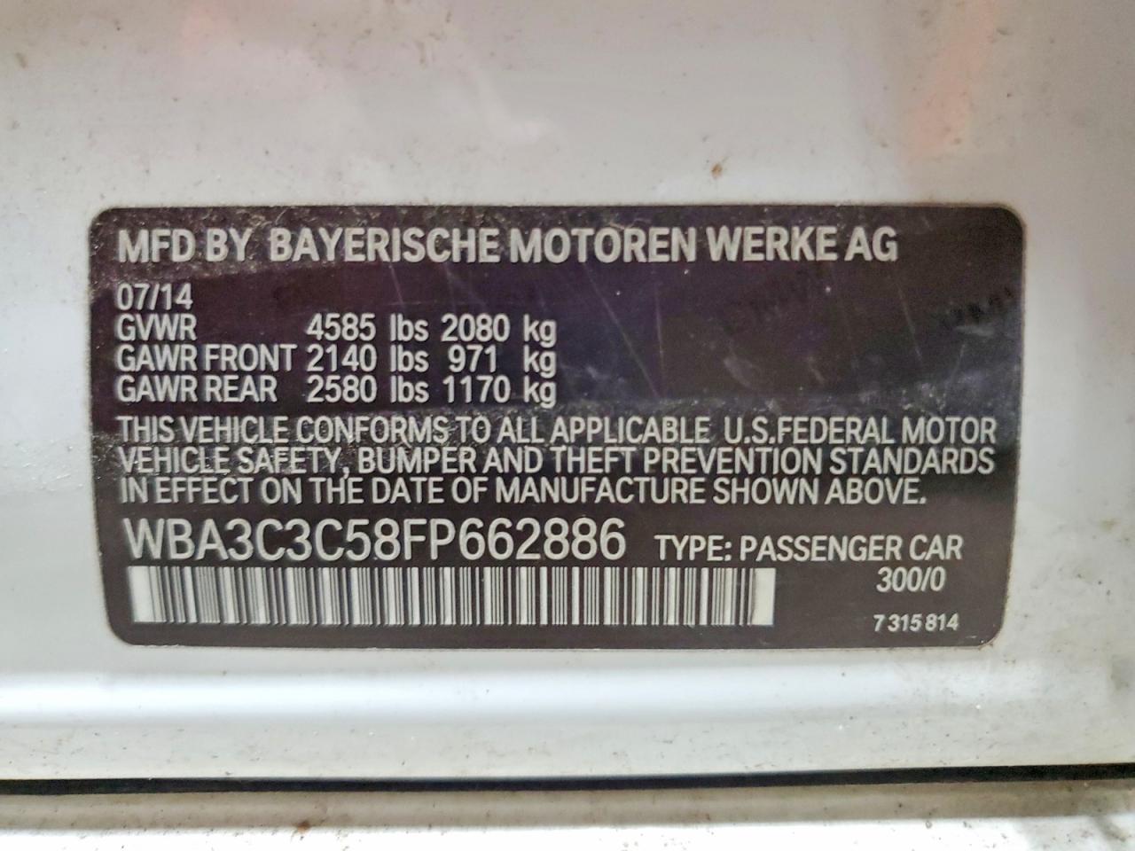 2015 Bmw 320 I Xdrive White vin: WBA3C3C58FP662886