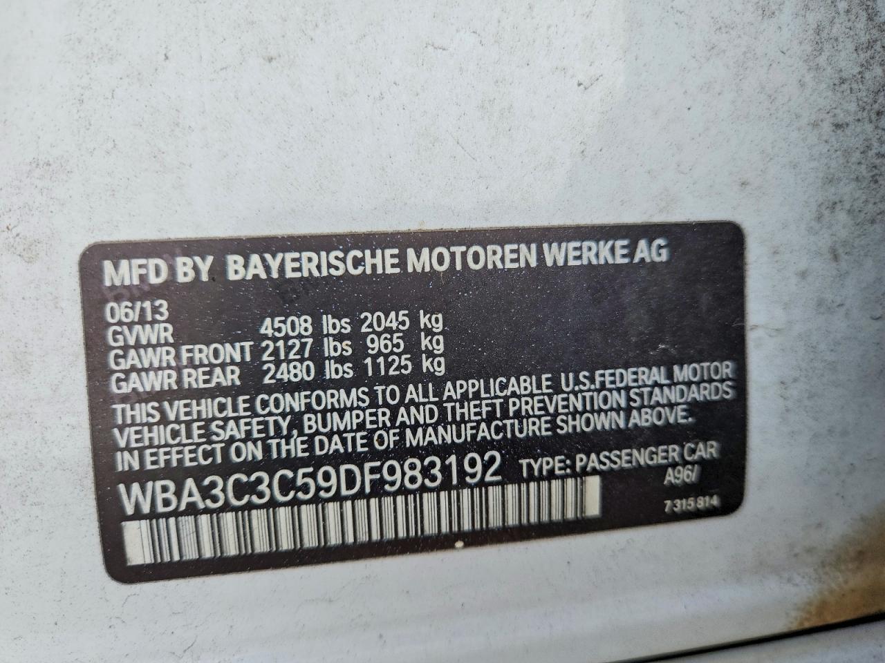 2013 Bmw 320 I Xdrive White vin: WBA3C3C59DF983192