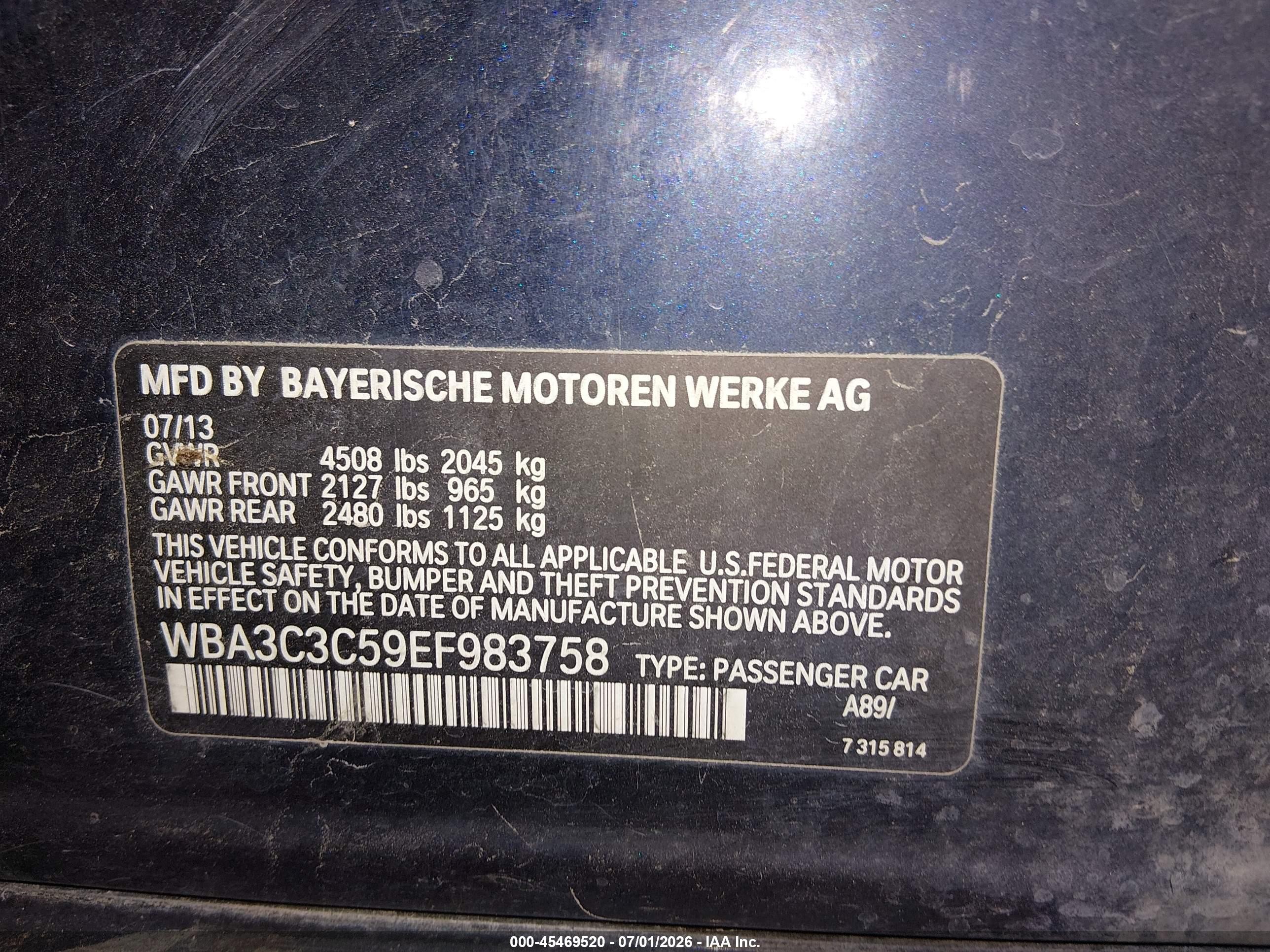 2014 Bmw 320i Xdrive Blue vin: WBA3C3C59EF983758