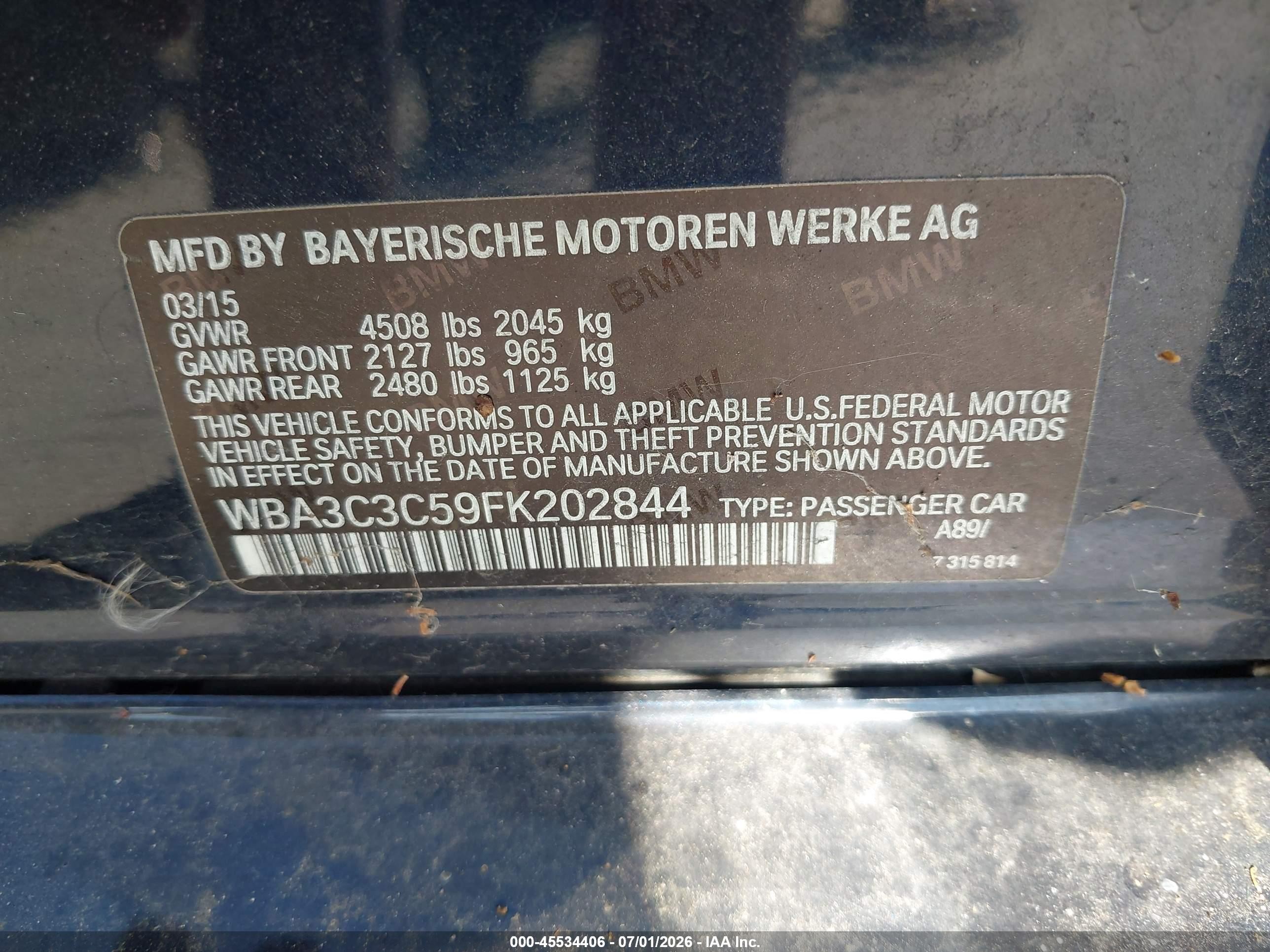 2015 Bmw 320i Xdrive Синий vin: WBA3C3C59FK202844