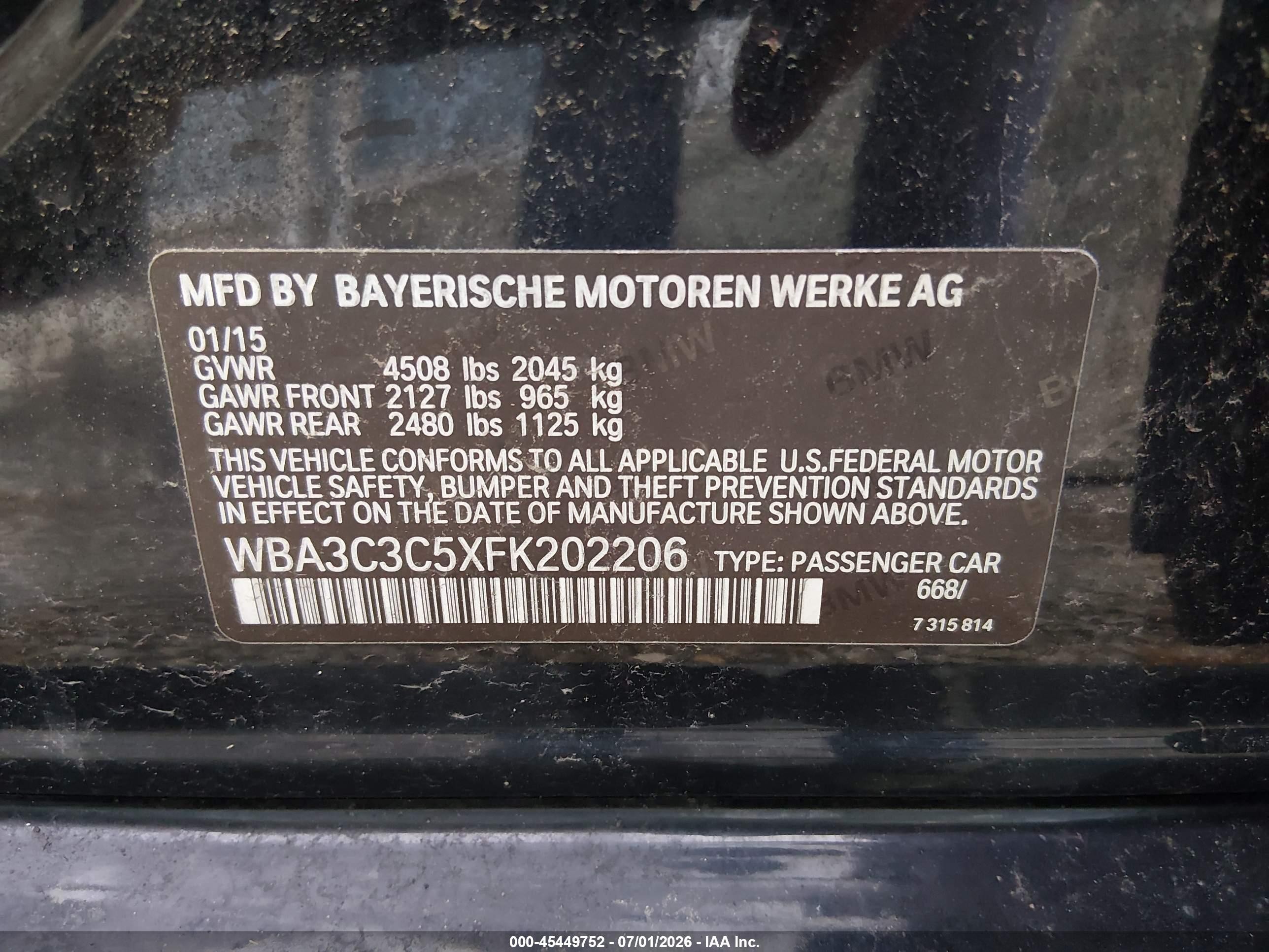 2015 Bmw 320i Xdrive Черный vin: WBA3C3C5XFK202206