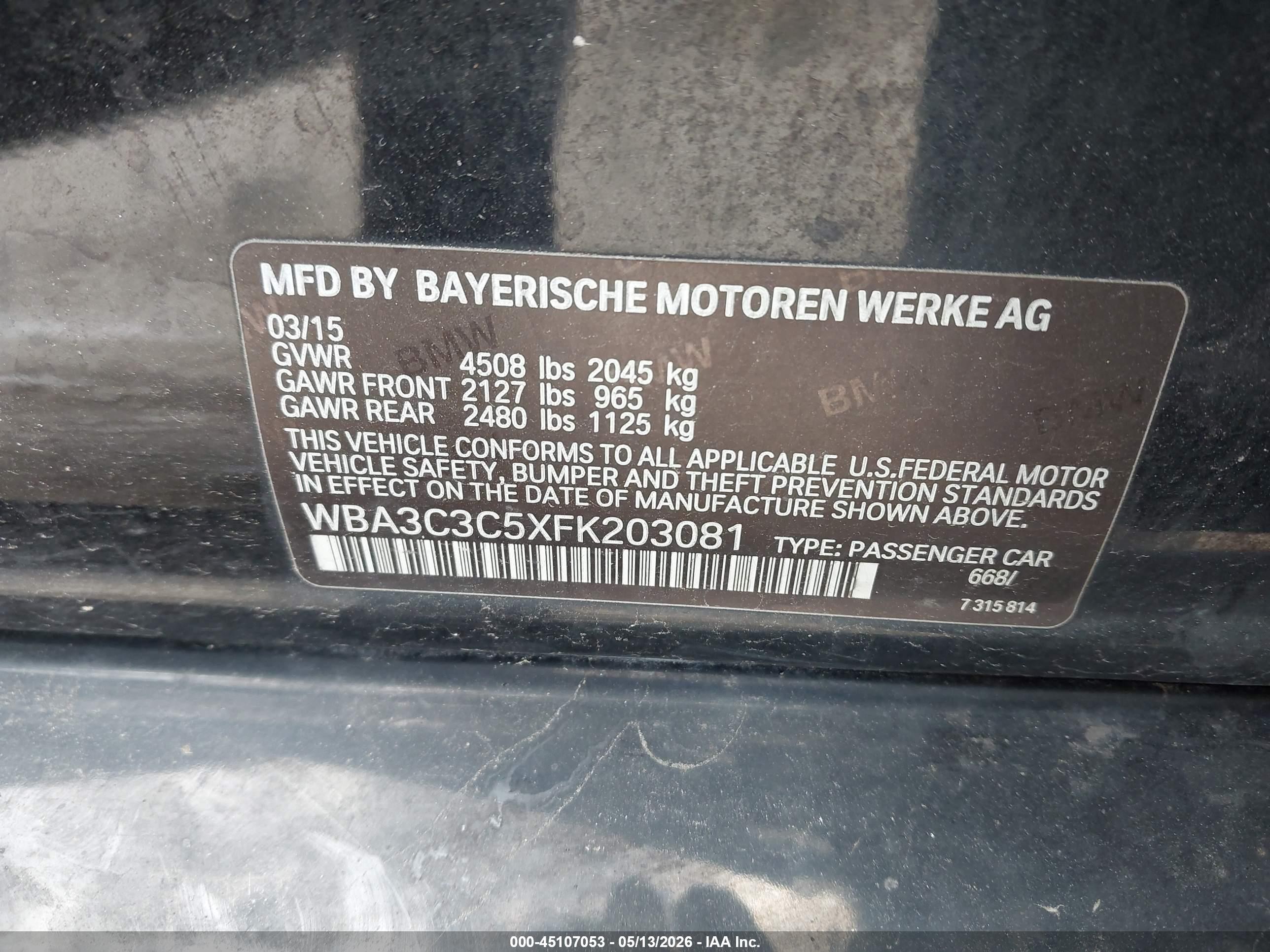 2015 Bmw 320i Xdrive Black vin: WBA3C3C5XFK203081