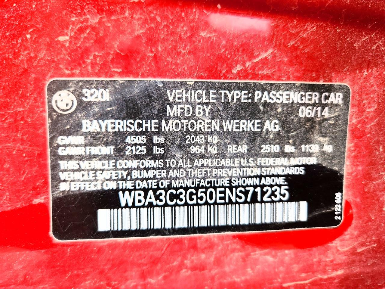2014 Bmw 320 I Xdrive Red vin: WBA3C3G50ENS71235