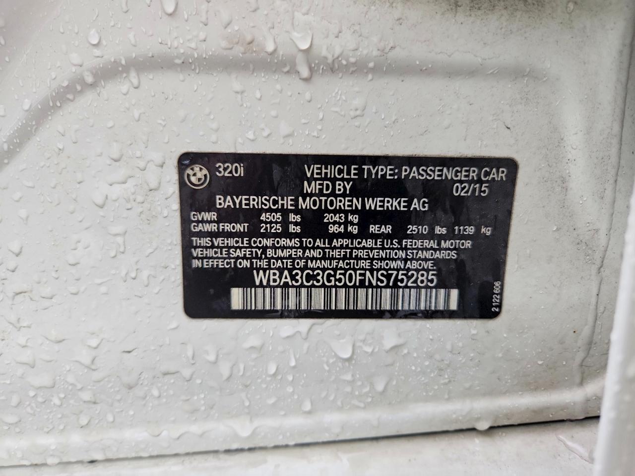 2015 Bmw 320 I Xdrive White vin: WBA3C3G50FNS75285