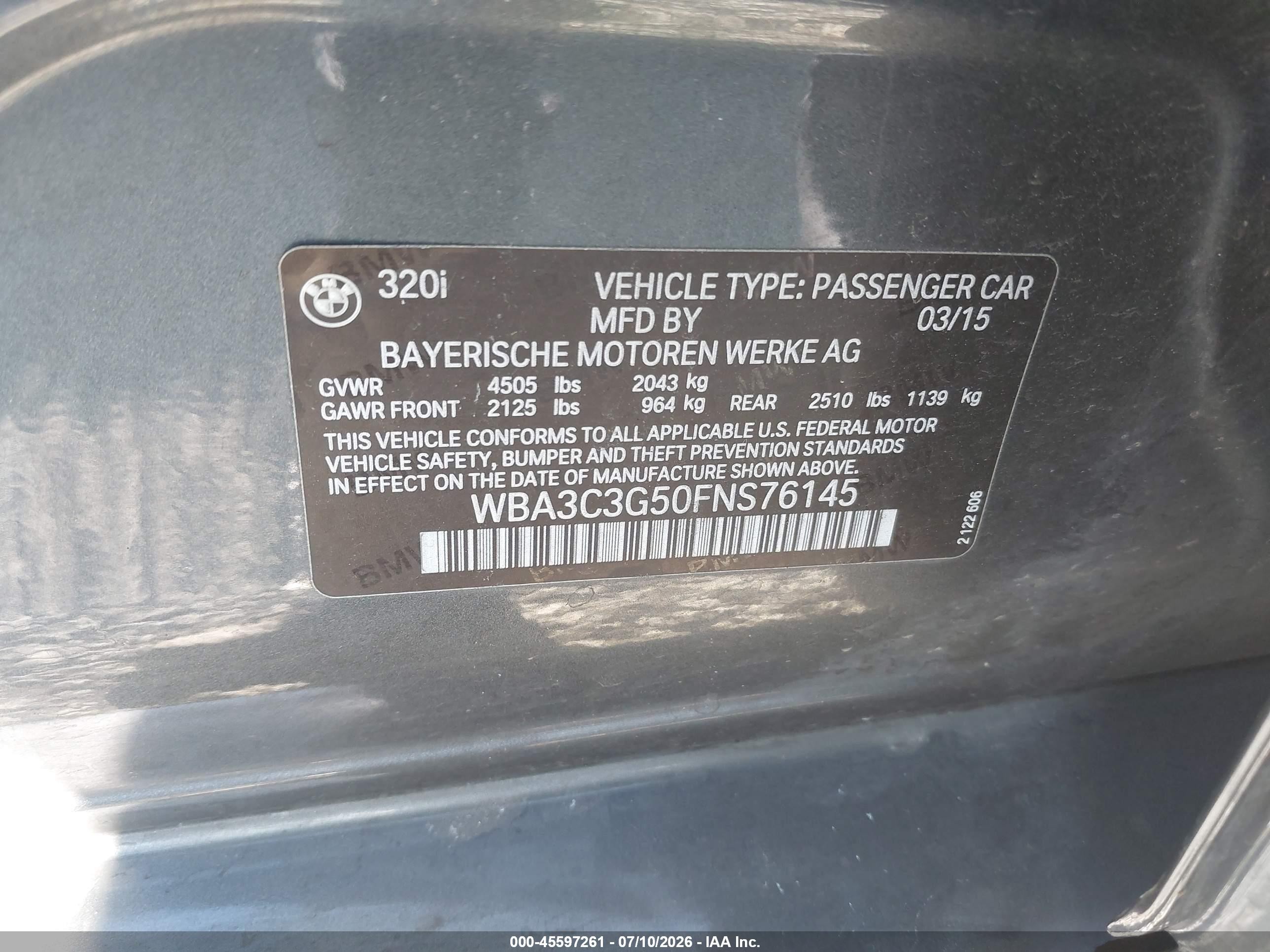 2015 Bmw 320i Xdrive Gray vin: WBA3C3G50FNS76145