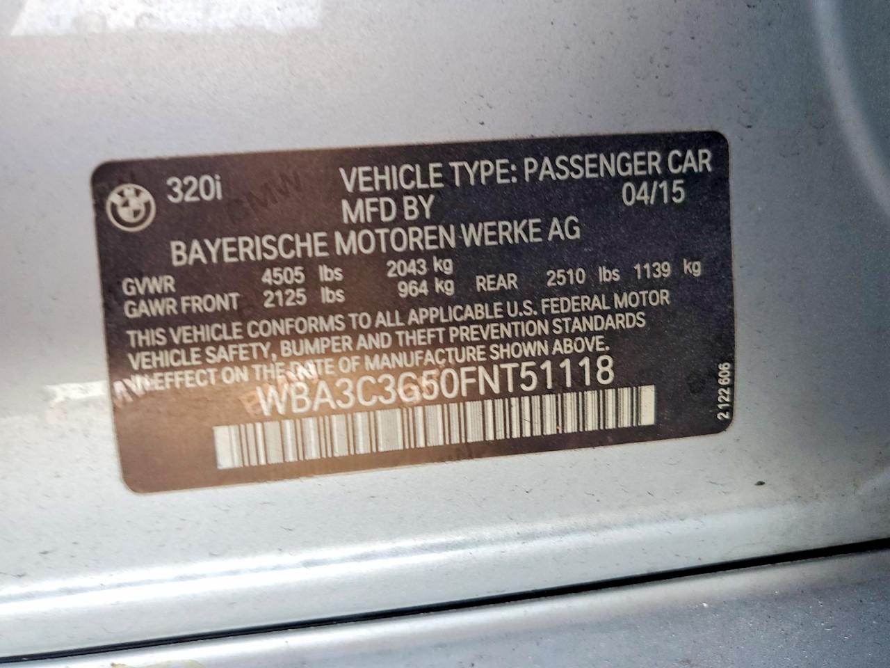 2015 Bmw 320 I Xdrive Silver vin: WBA3C3G50FNT51118