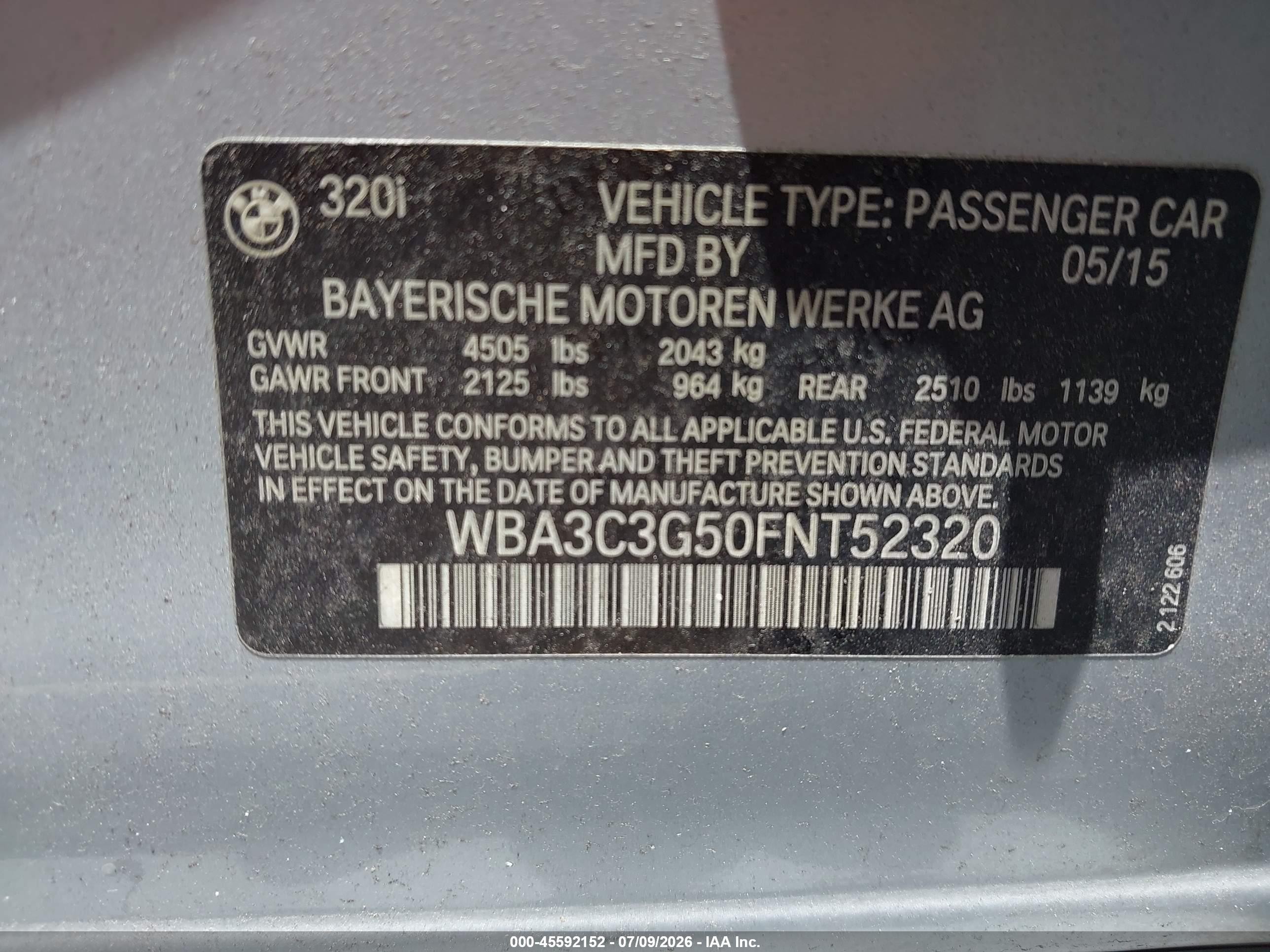 2015 Bmw 320i Xdrive Silver vin: WBA3C3G50FNT52320