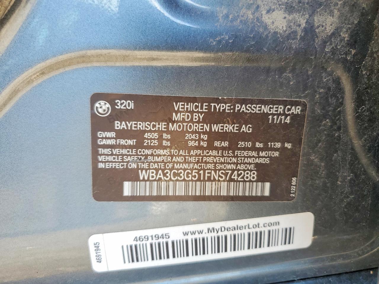 2015 Bmw 320 I Xdrive Gray vin: WBA3C3G51FNS74288