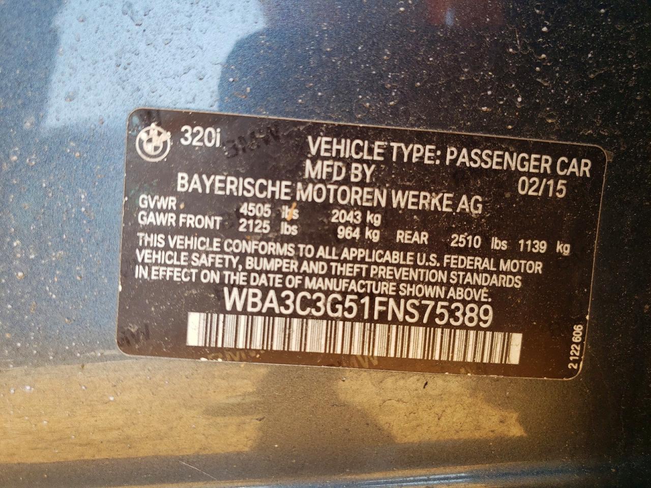 2015 Bmw 320 I Xdrive Gray vin: WBA3C3G51FNS75389