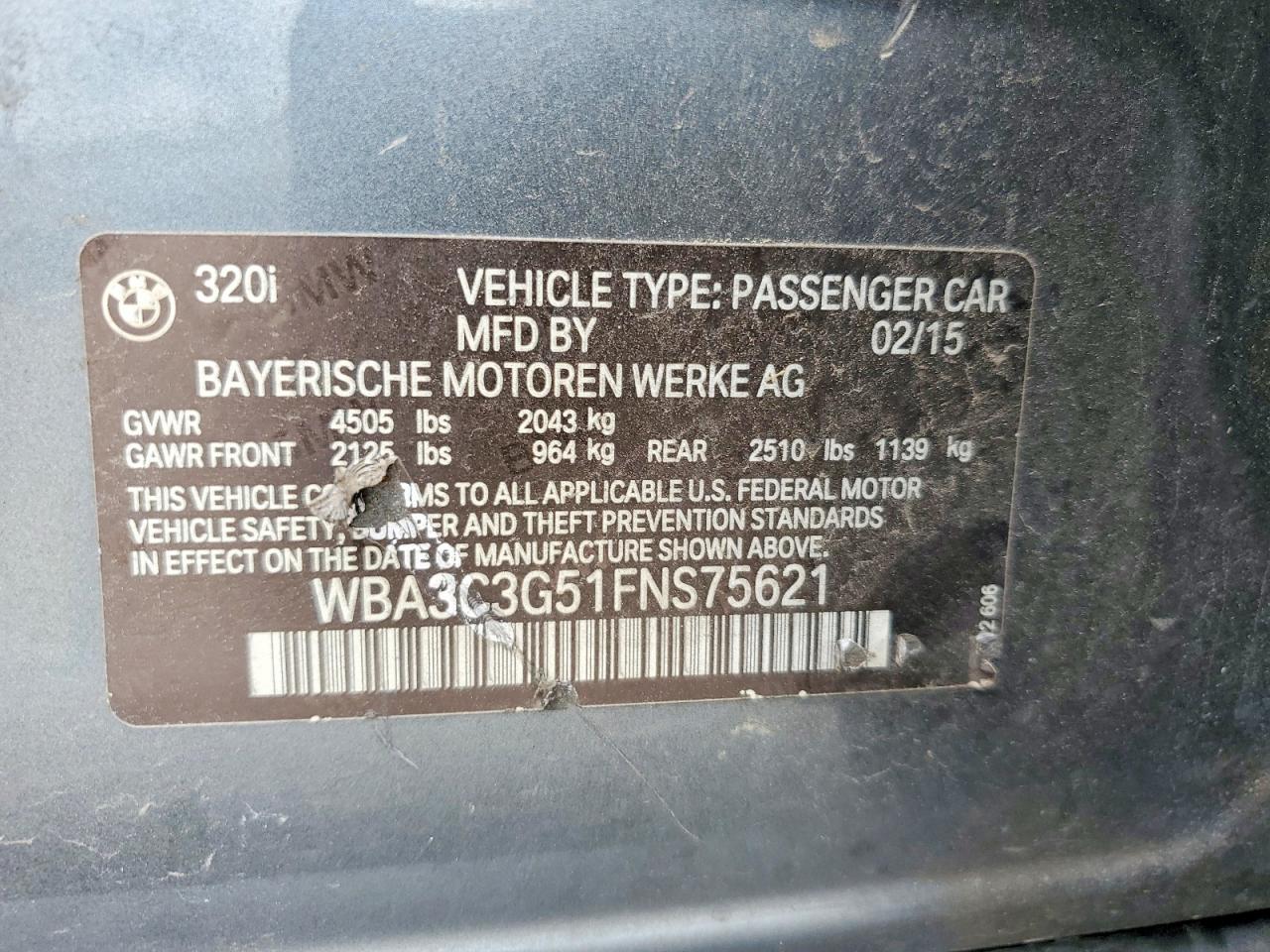 2015 Bmw 320 I Xdrive Gray vin: WBA3C3G51FNS75621