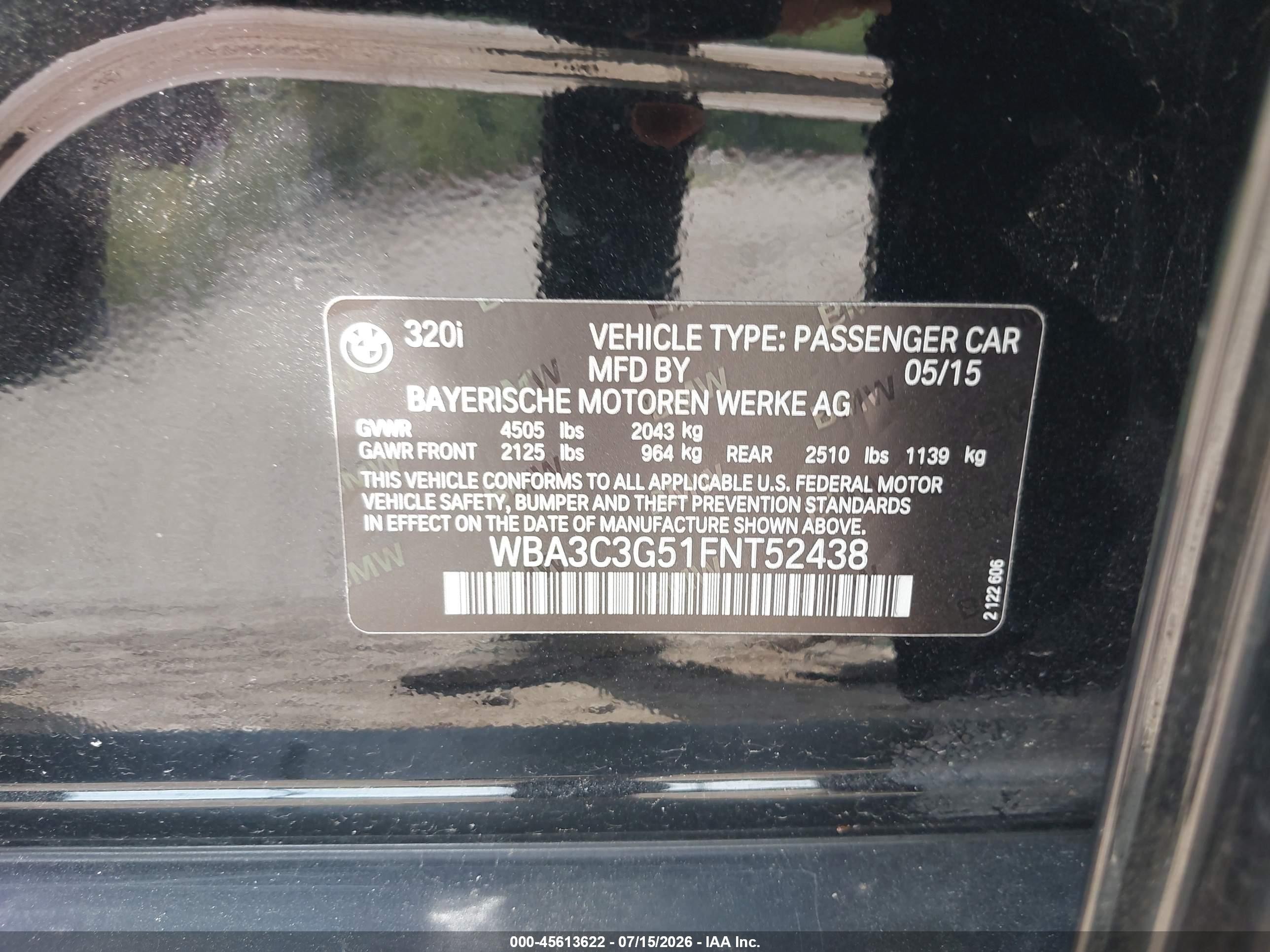 2015 Bmw 320i Xdrive Black vin: WBA3C3G51FNT52438