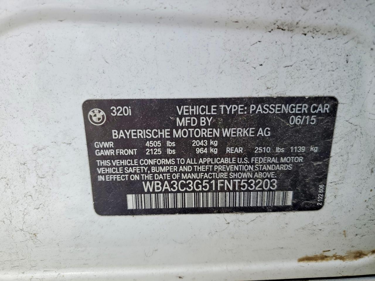 2015 Bmw 320 I Xdrive White vin: WBA3C3G51FNT53203