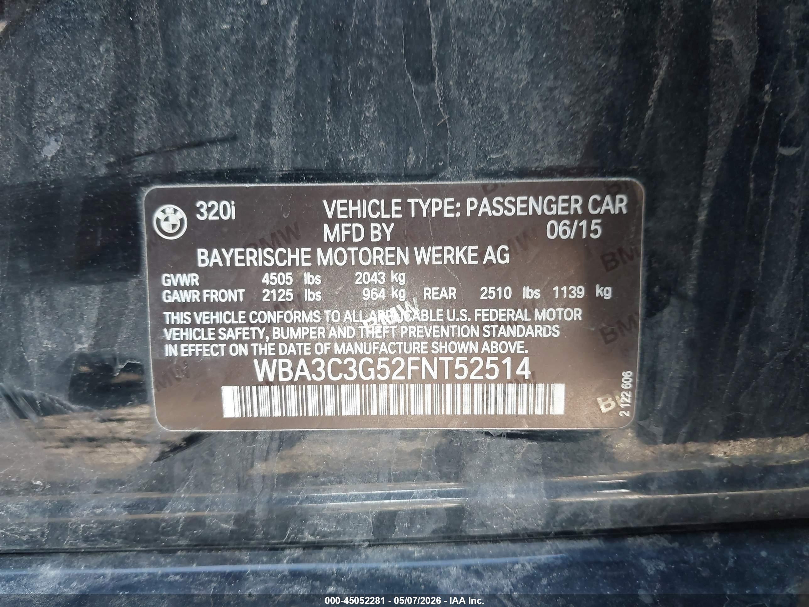 2015 Bmw 320i Xdrive Black vin: WBA3C3G52FNT52514