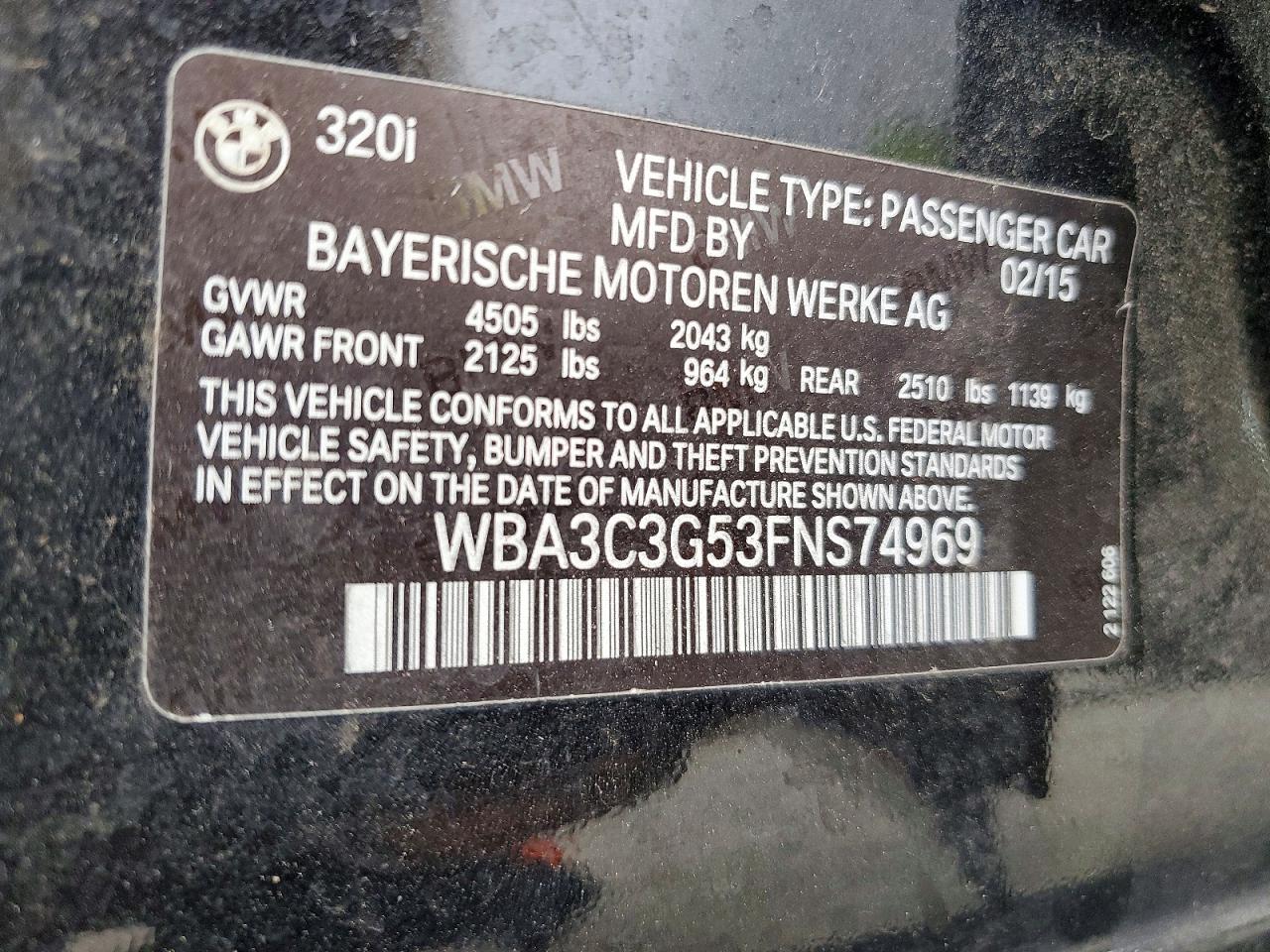 2015 Bmw 320 I Xdrive Black vin: WBA3C3G53FNS74969