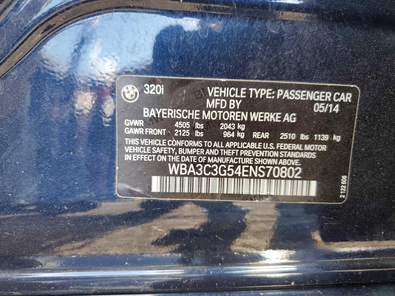 2014 Bmw 320 Blue vin: WBA3C3G54ENS70802