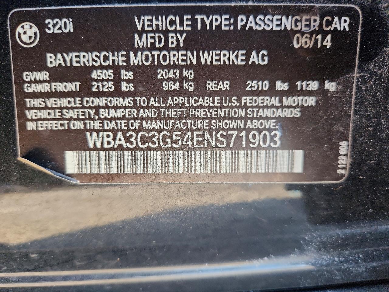2014 Bmw 320 I Xdrive Black vin: WBA3C3G54ENS71903
