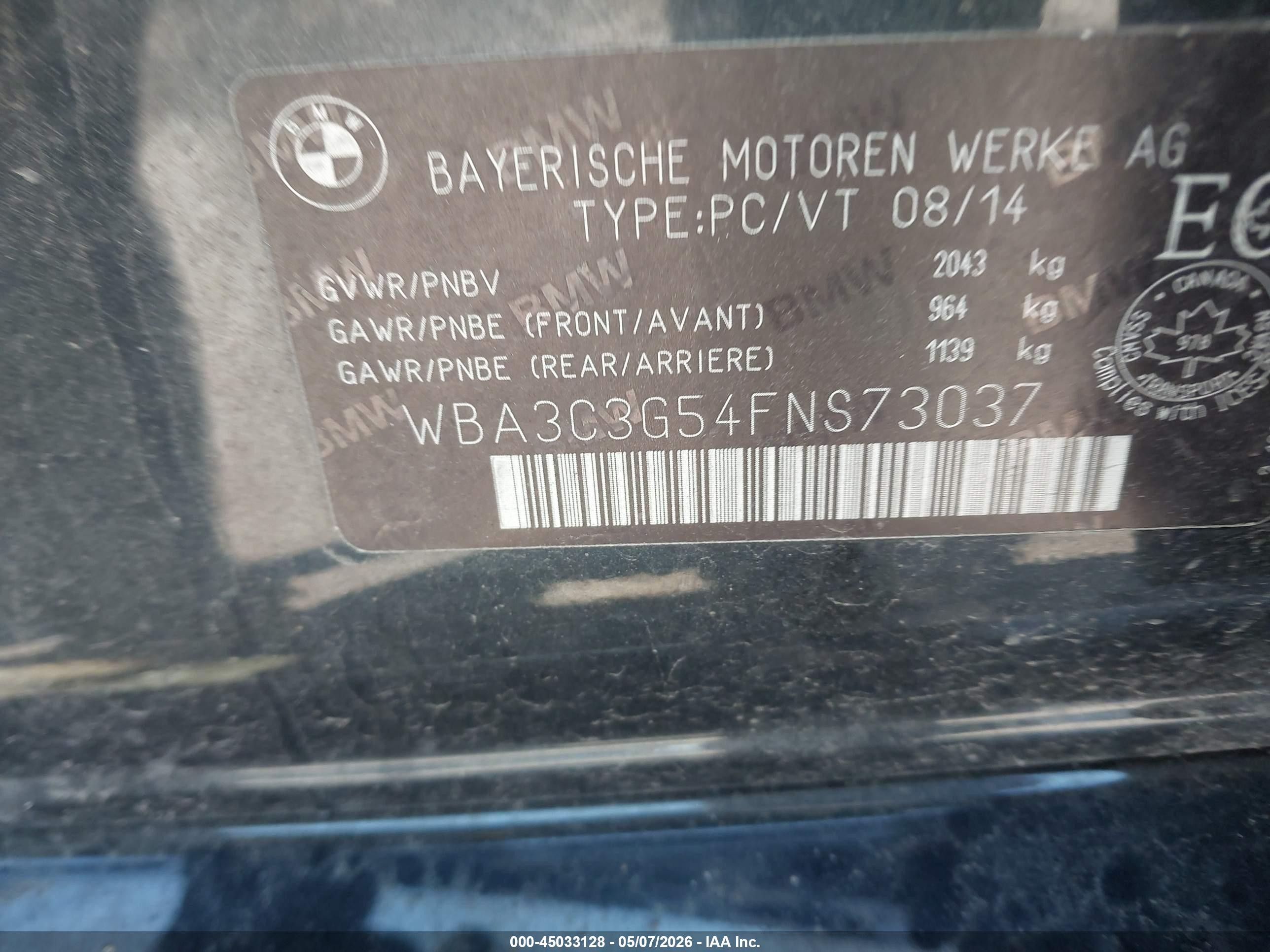 2015 Bmw 320i Xdrive Black vin: WBA3C3G54FNS73037