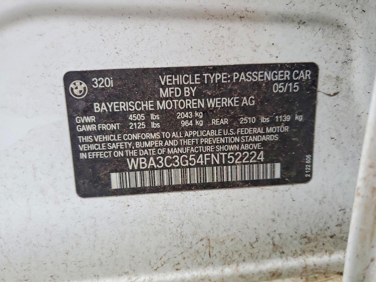 2015 Bmw 320 I Xdrive White vin: WBA3C3G54FNT52224
