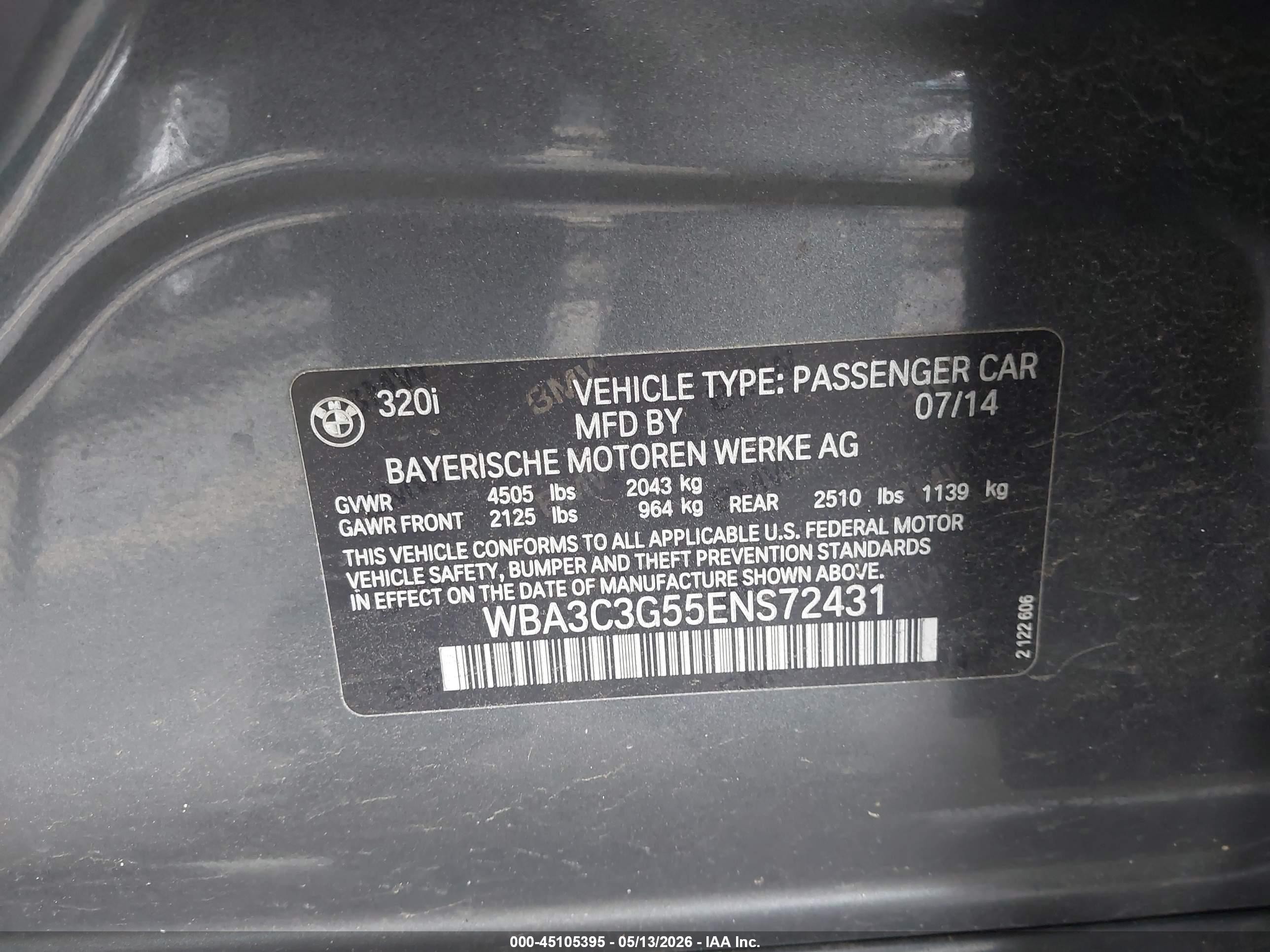 2014 Bmw 320i Xdrive Gray vin: WBA3C3G55ENS72431