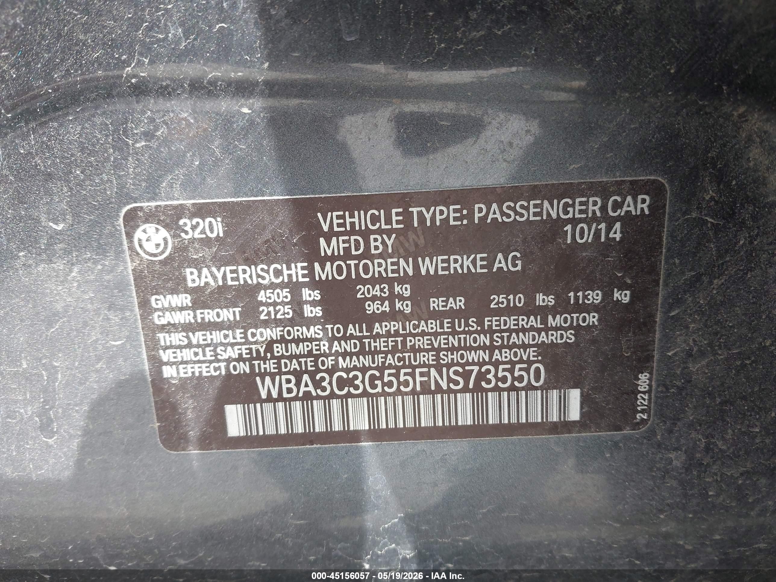 2015 Bmw 320i Xdrive Gray vin: WBA3C3G55FNS73550