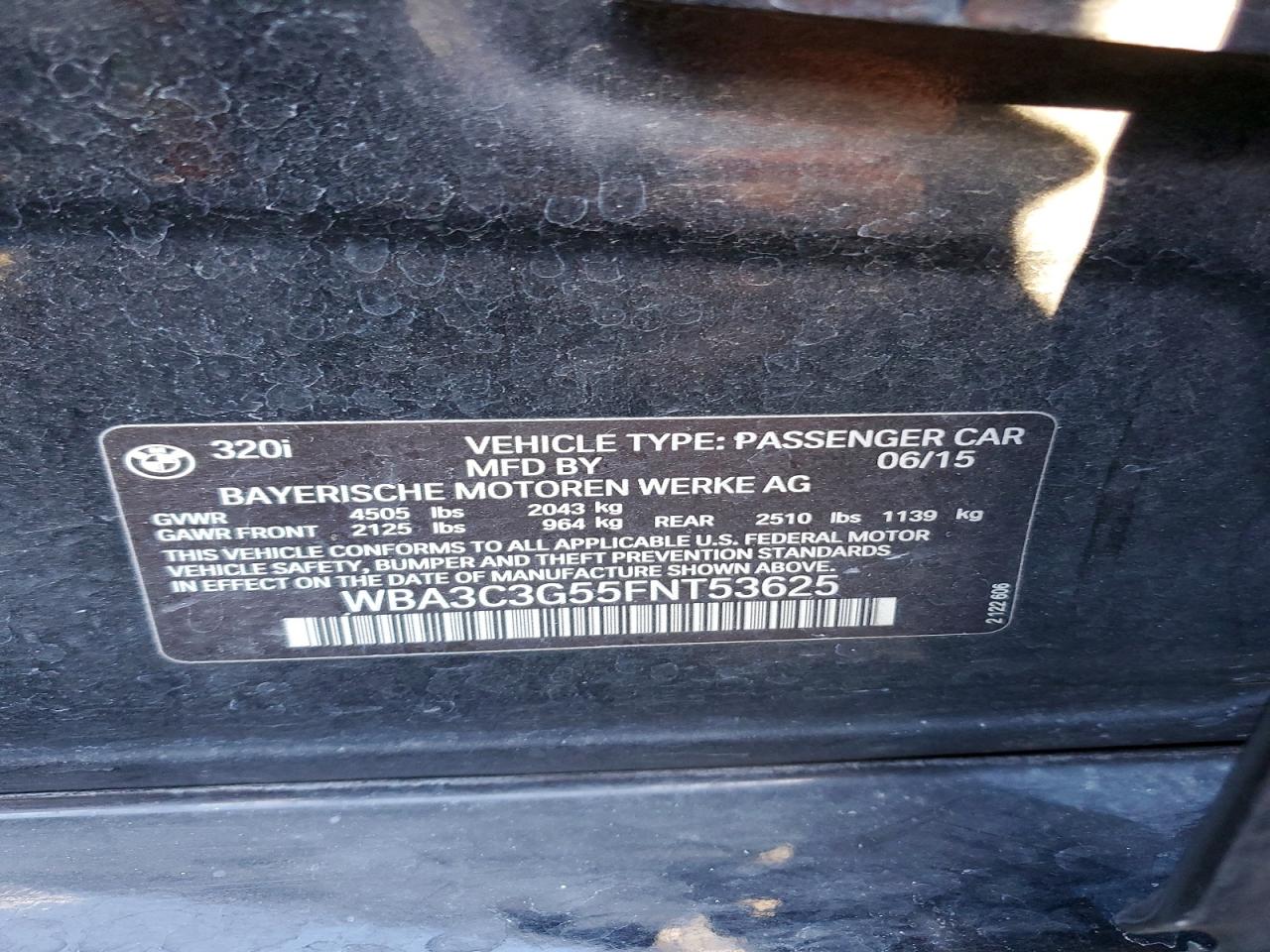 2015 Bmw 320 I Xdrive Black vin: WBA3C3G55FNT53625