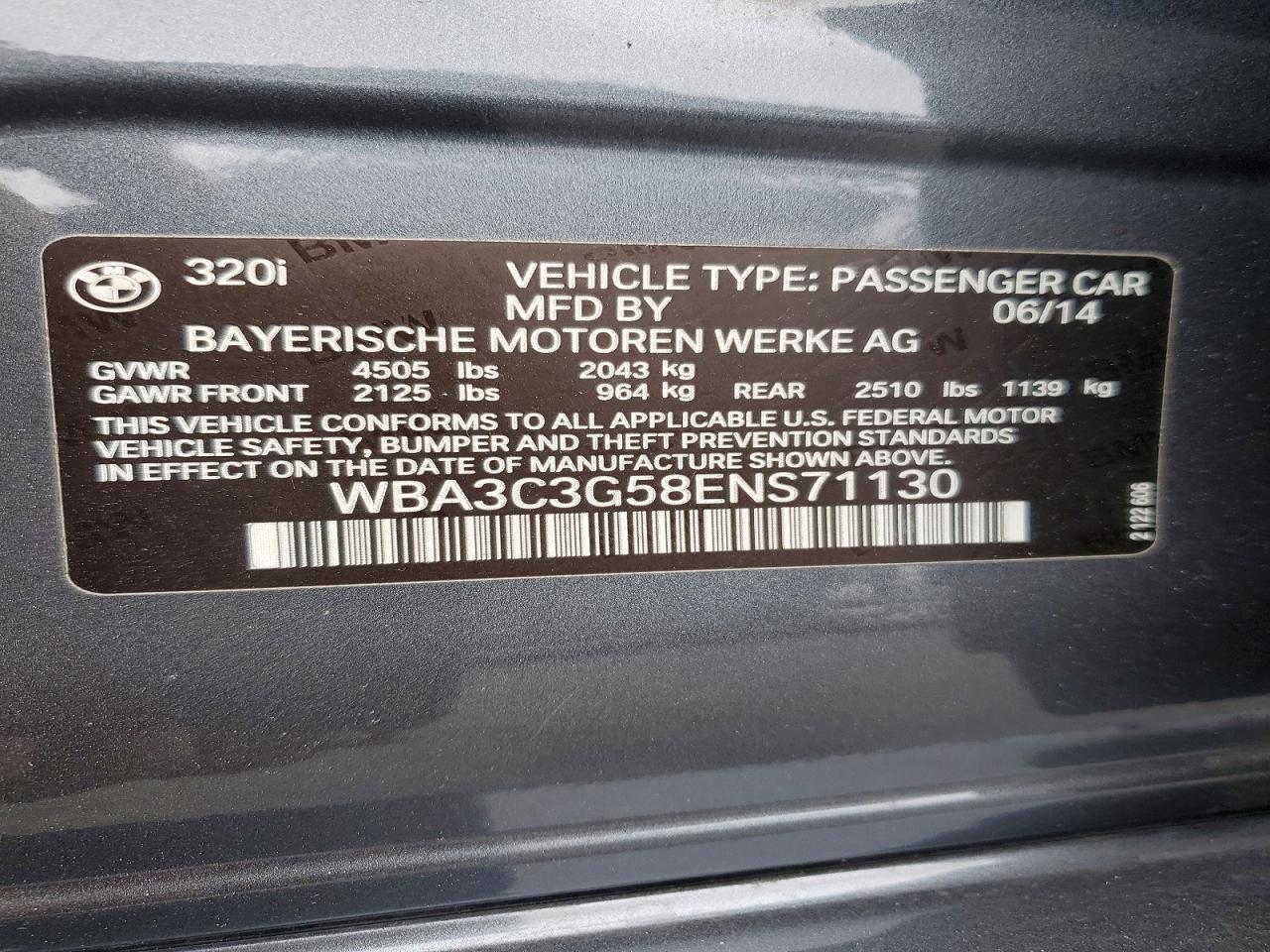 2014 Bmw 320 I Xdrive Gray vin: WBA3C3G58ENS71130