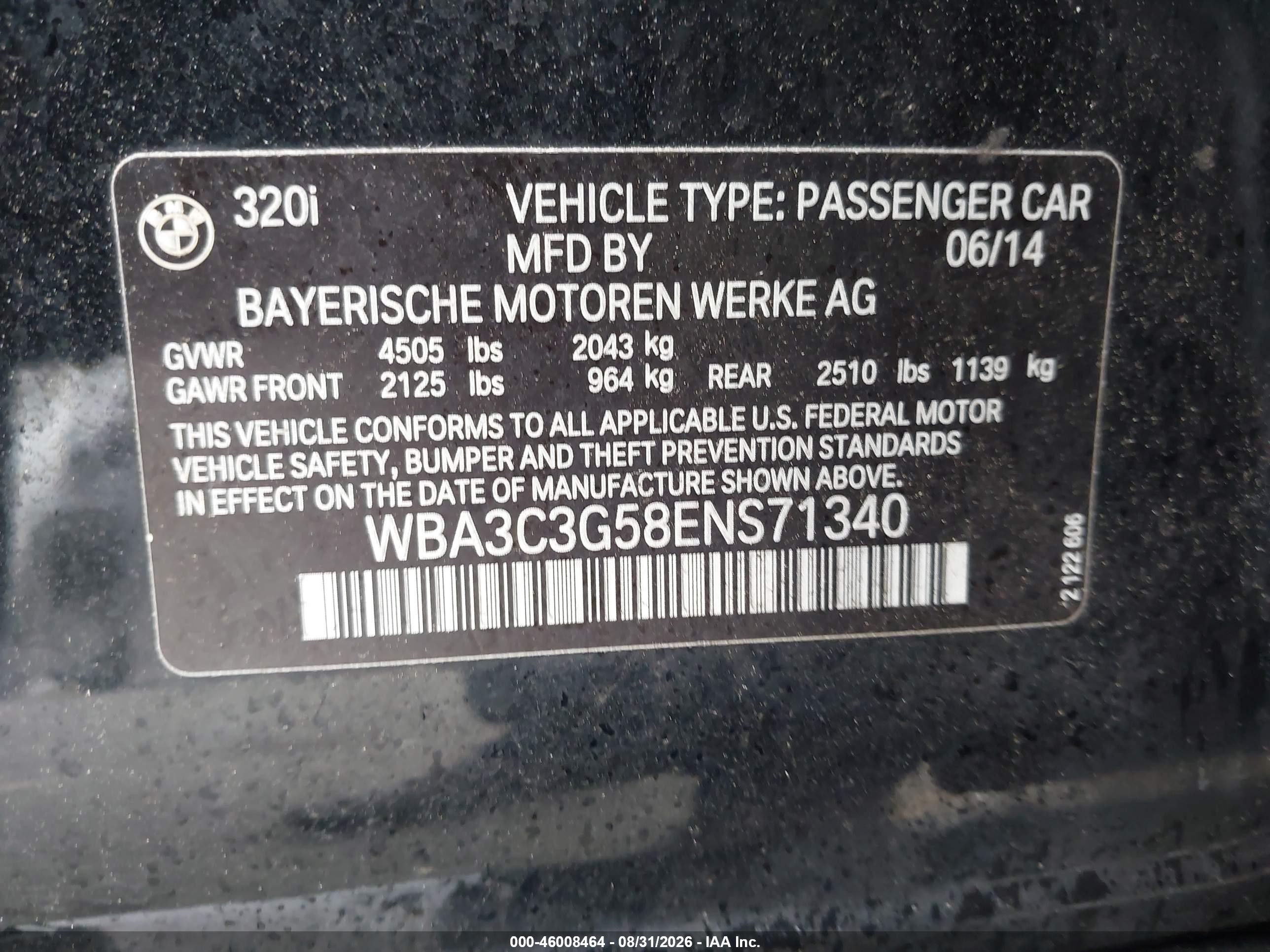 2014 Bmw 320i Xdrive Black vin: WBA3C3G58ENS71340